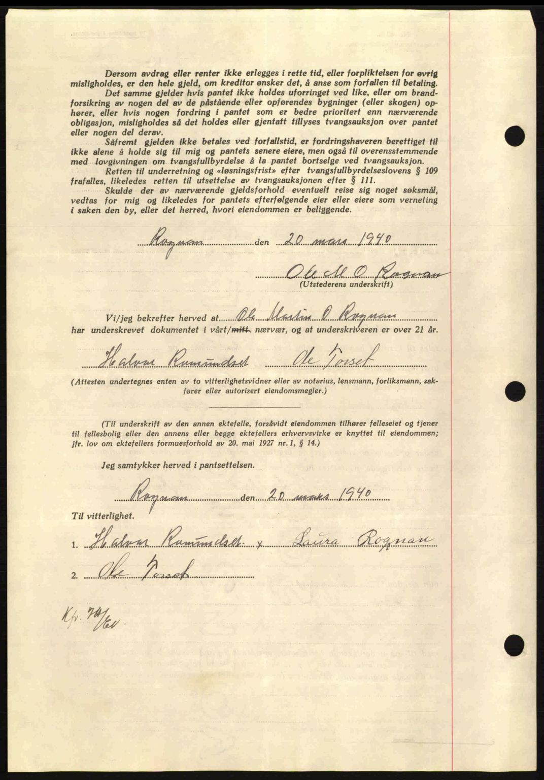 Nordmøre sorenskriveri, AV/SAT-A-4132/1/2/2Ca: Mortgage book no. B87, 1940-1941, Diary no: : 841/1940