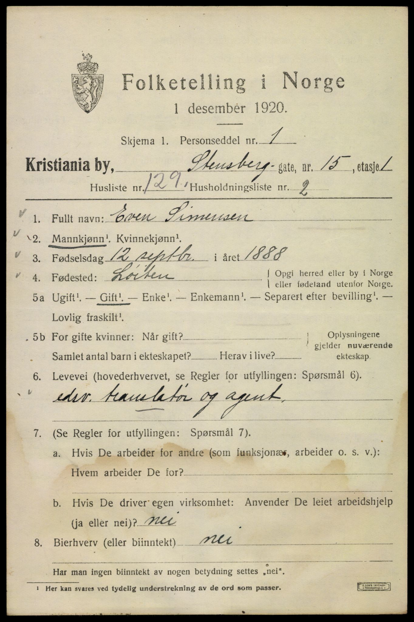 SAO, 1920 census for Kristiania, 1920, p. 539937