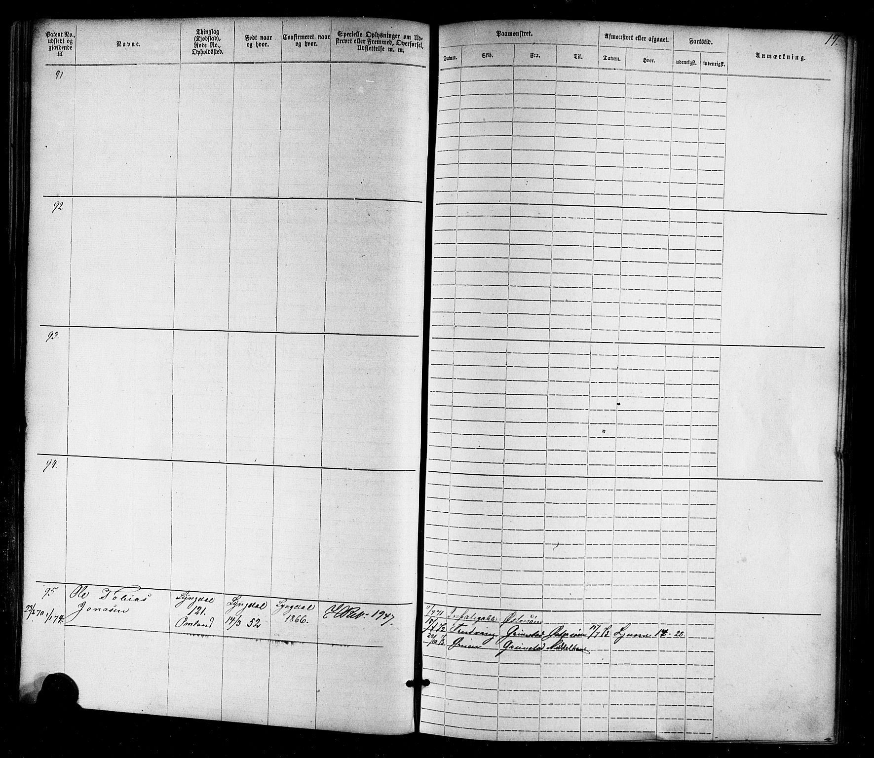 Farsund mønstringskrets, SAK/2031-0017/F/Fa/L0005: Annotasjonsrulle nr 1-1910 med register, Z-2, 1869-1877, p. 45