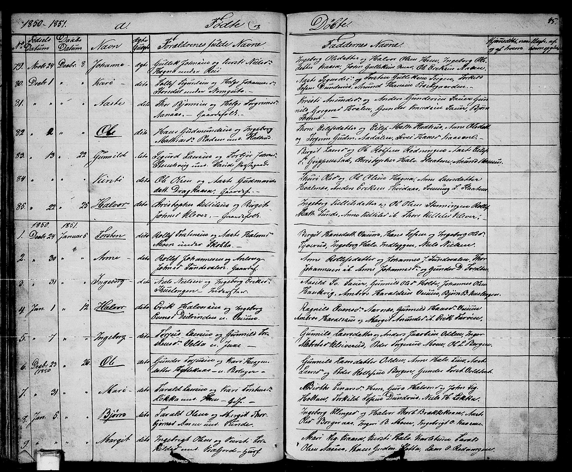 Sauherad kirkebøker, SAKO/A-298/G/Ga/L0002: Parish register (copy) no. I 2, 1842-1866, p. 45