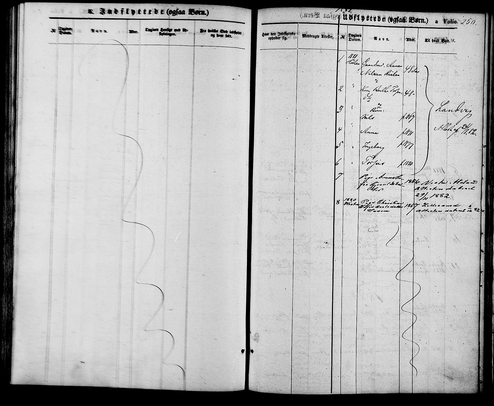 Birkenes sokneprestkontor, SAK/1111-0004/F/Fa/L0004: Parish register (official) no. A 4, 1867-1886, p. 250