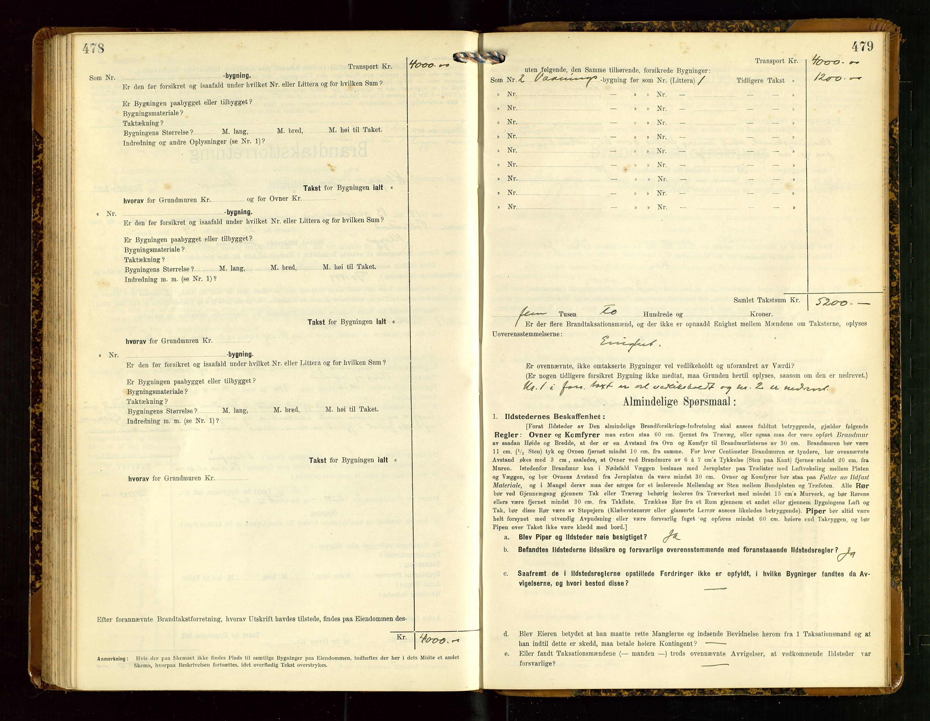 Klepp lensmannskontor, AV/SAST-A-100163/Goc/L0007: "Brandtaxationsprotokol" m/register, 1911-1915, p. 478-479