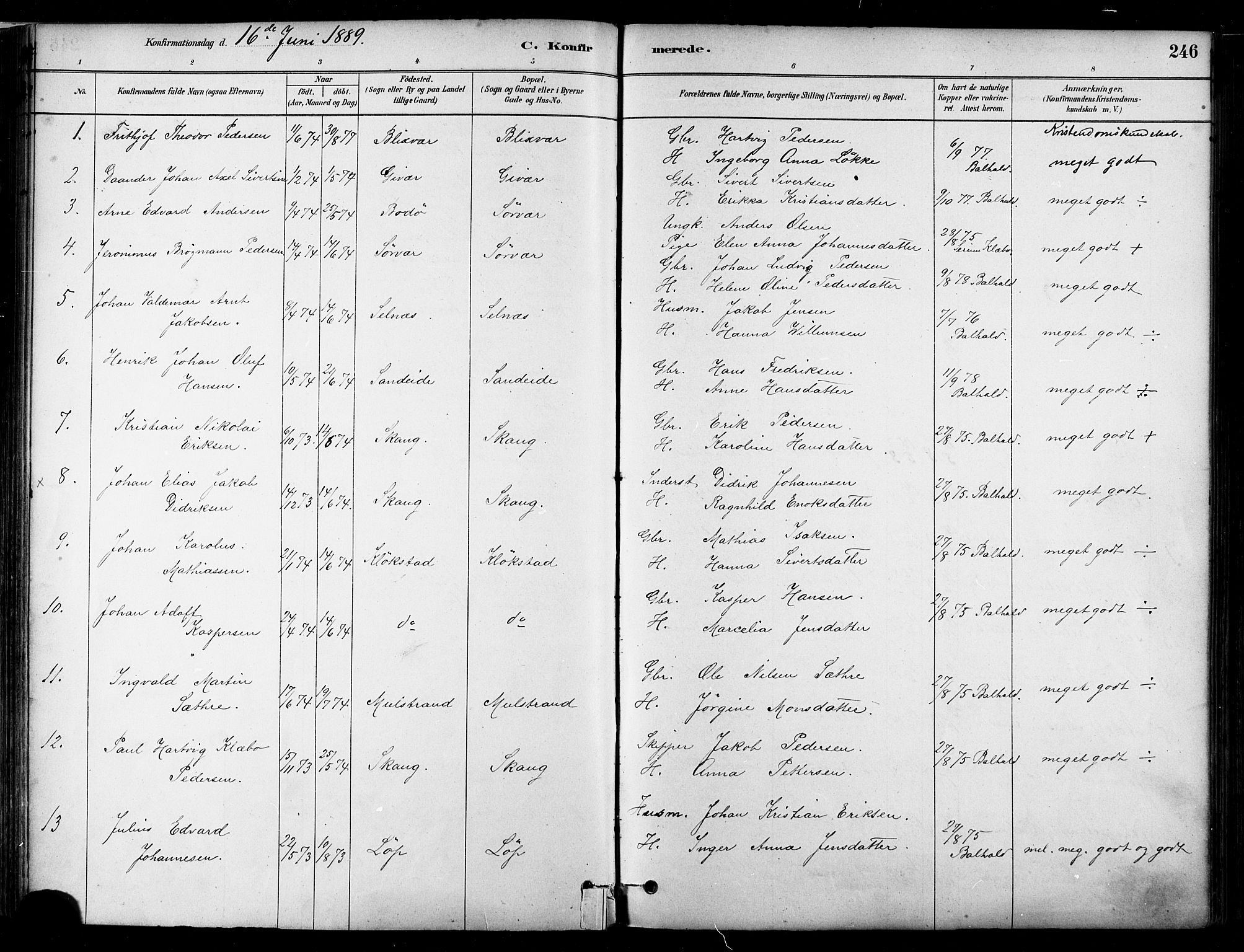 Ministerialprotokoller, klokkerbøker og fødselsregistre - Nordland, SAT/A-1459/802/L0054: Parish register (official) no. 802A01, 1879-1893, p. 246