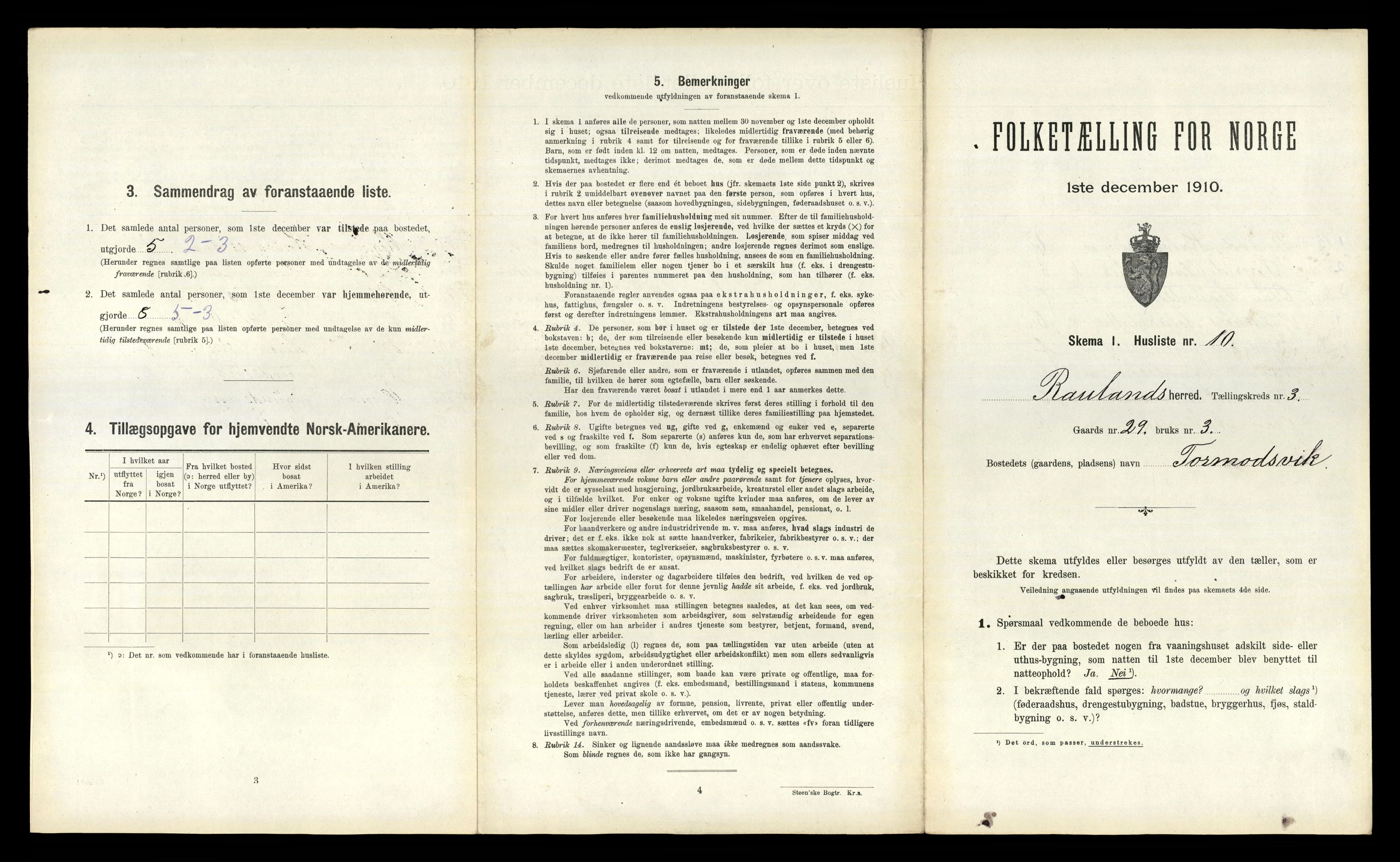 RA, 1910 census for Rauland, 1910, p. 133