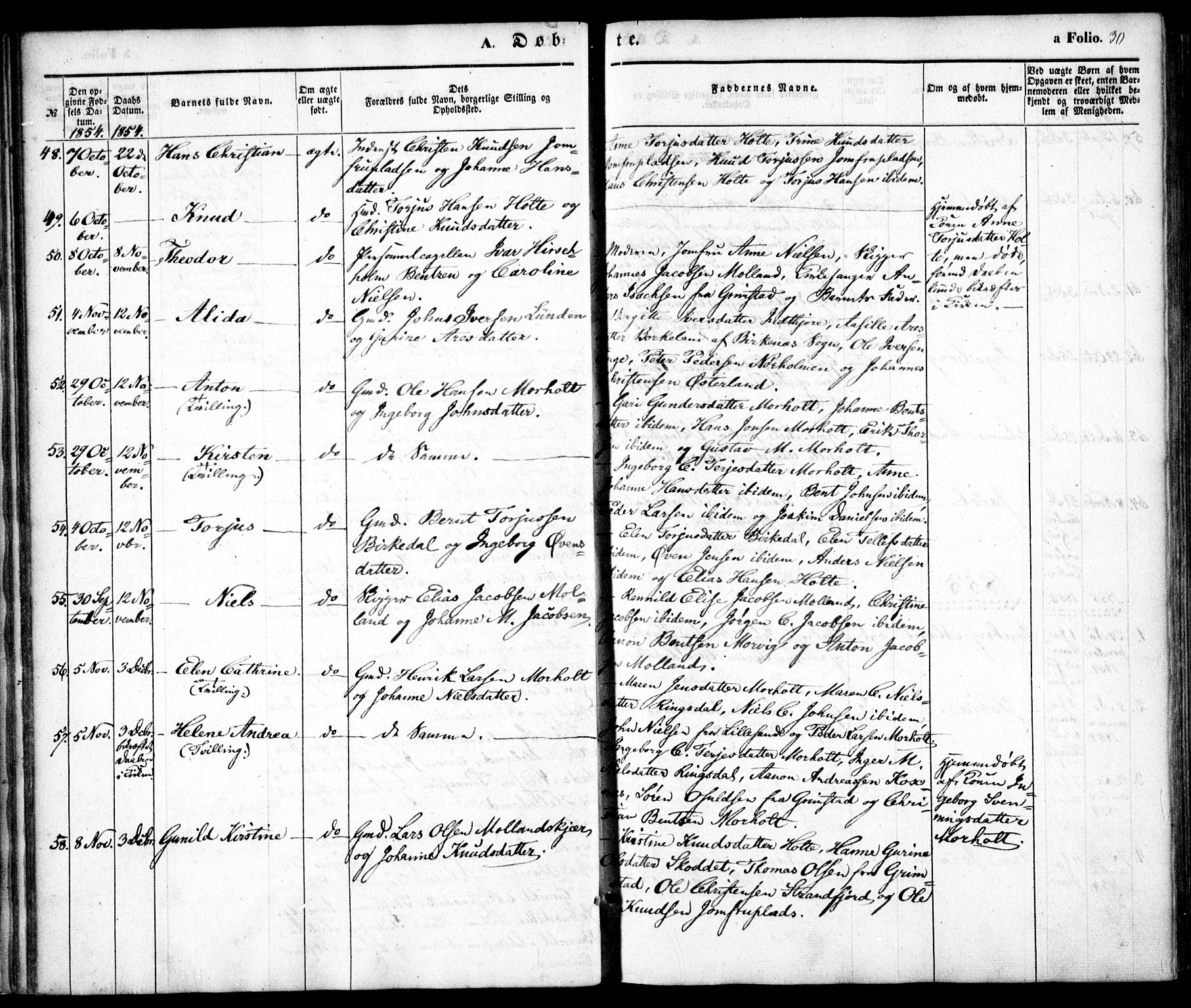 Hommedal sokneprestkontor, SAK/1111-0023/F/Fa/Fab/L0004: Parish register (official) no. A 4, 1848-1860, p. 30