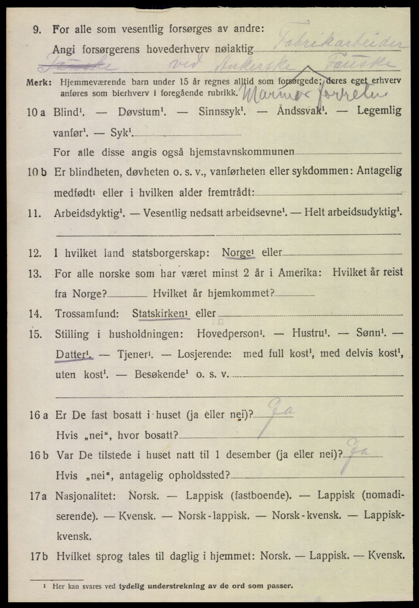 SAT, 1920 census for Fauske, 1920, p. 15081