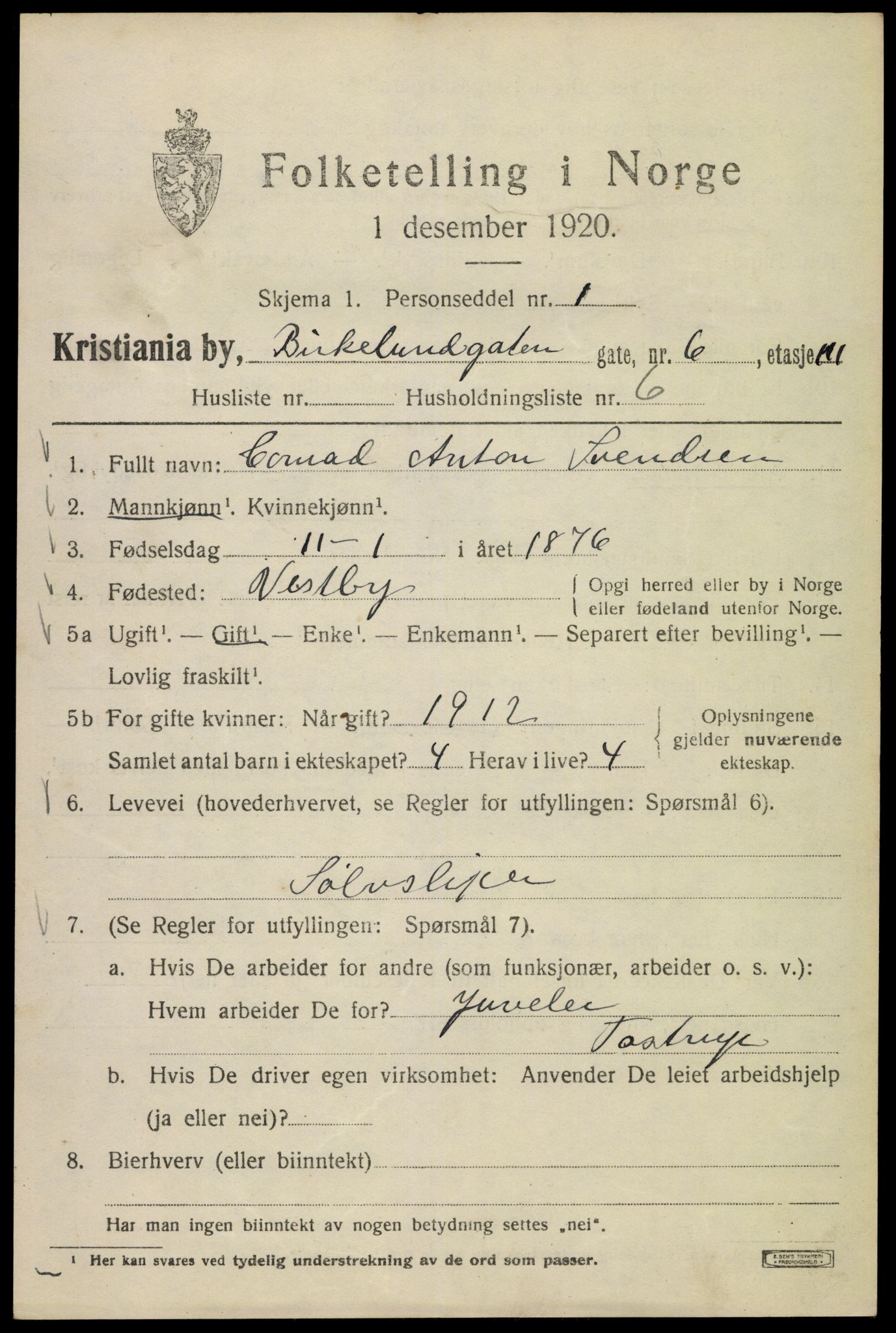 SAO, 1920 census for Kristiania, 1920, p. 156911