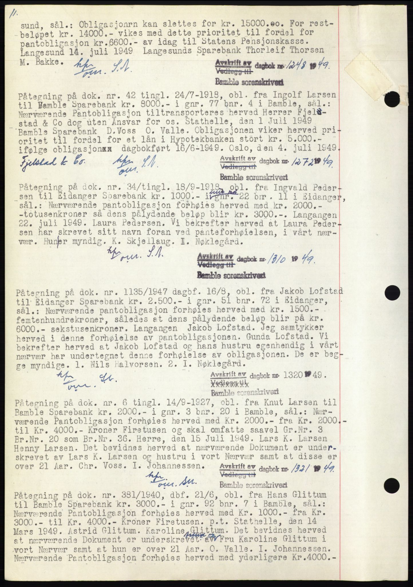 Bamble sorenskriveri, AV/SAKO-A-214/G/Ga/Gai/L0002: Mortgage book no. C-2, 1939-1951, Diary no: : 1248/1949