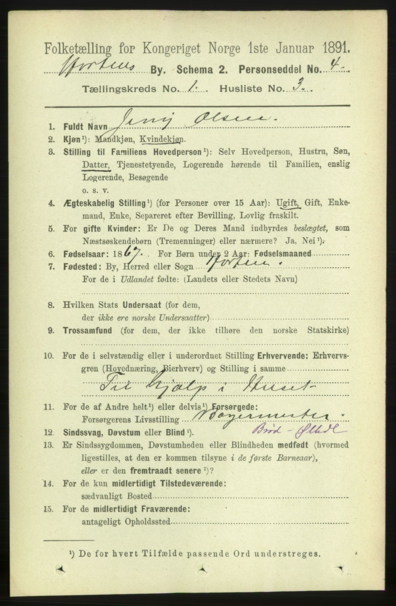 RA, 1891 census for 0703 Horten, 1891, p. 1531