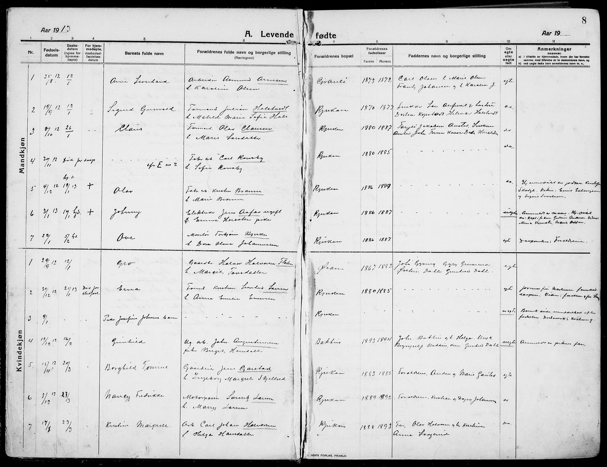 Rjukan kirkebøker, SAKO/A-294/F/Fa/L0002: Parish register (official) no. 2, 1912-1917, p. 8