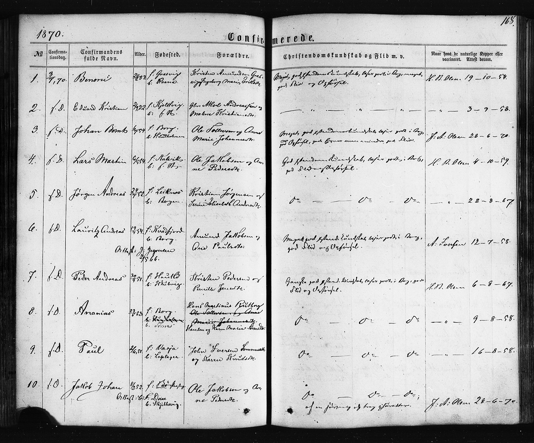 Ministerialprotokoller, klokkerbøker og fødselsregistre - Nordland, SAT/A-1459/861/L0867: Parish register (official) no. 861A02, 1864-1878, p. 168