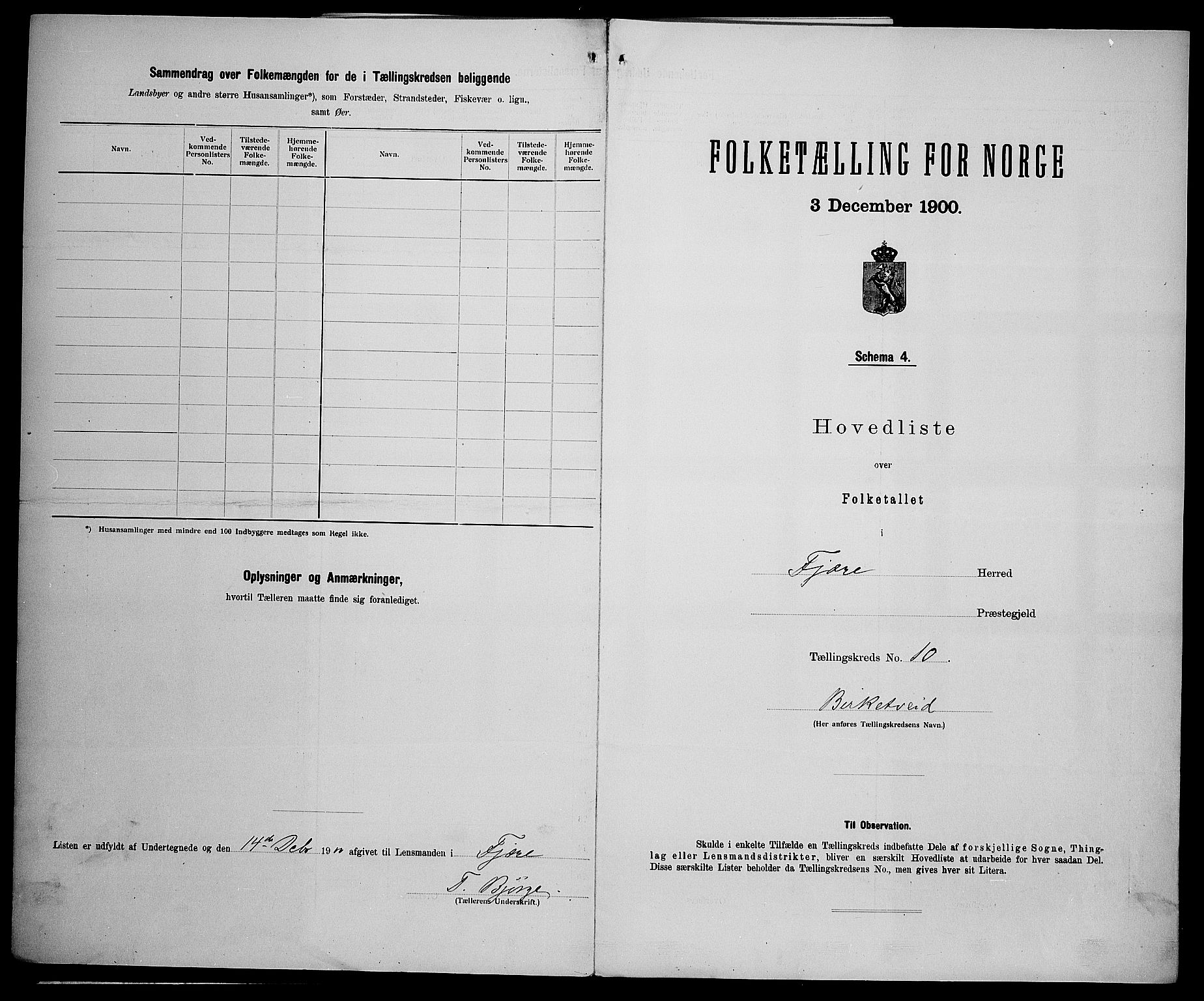 SAK, 1900 census for Fjære, 1900, p. 43