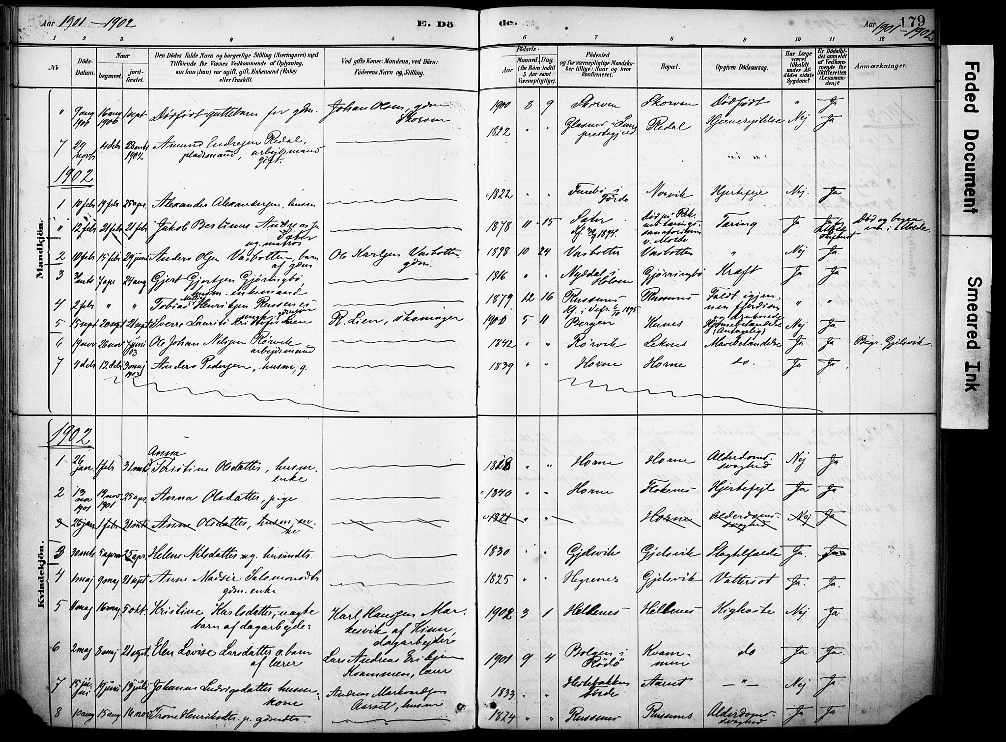 Førde sokneprestembete, AV/SAB-A-79901/H/Haa/Haae/L0001: Parish register (official) no. E 1, 1881-1911, p. 179