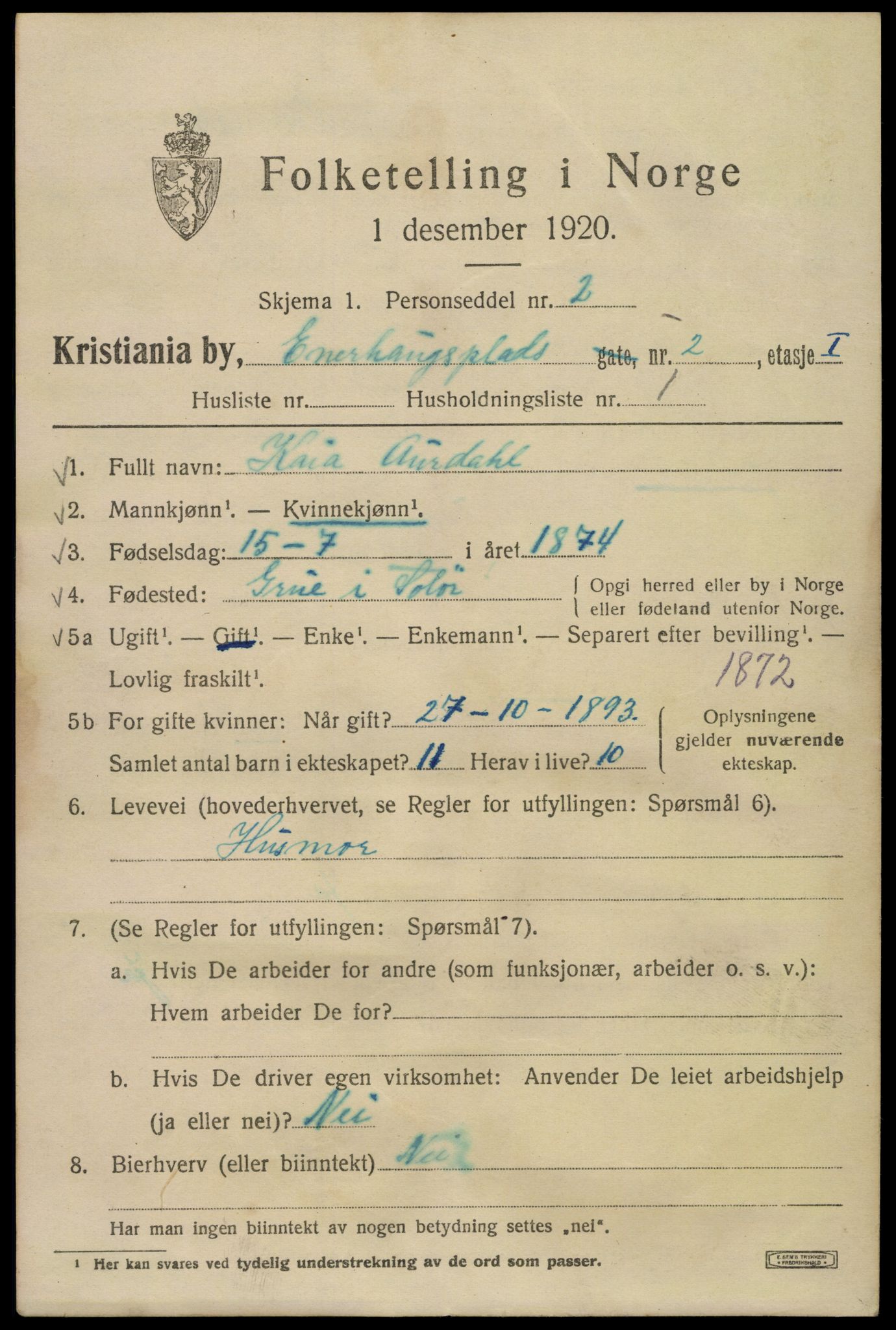 SAO, 1920 census for Kristiania, 1920, p. 218067