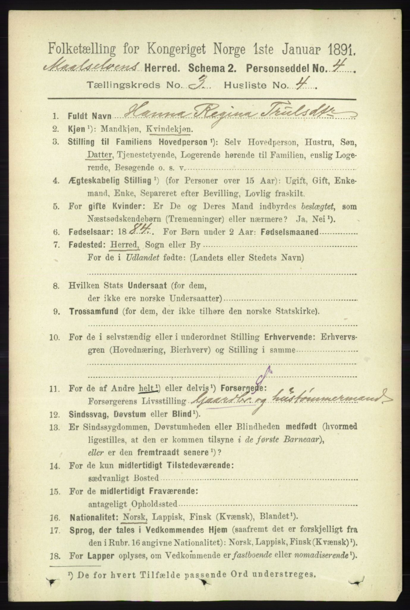 RA, 1891 census for 1924 Målselv, 1891, p. 619