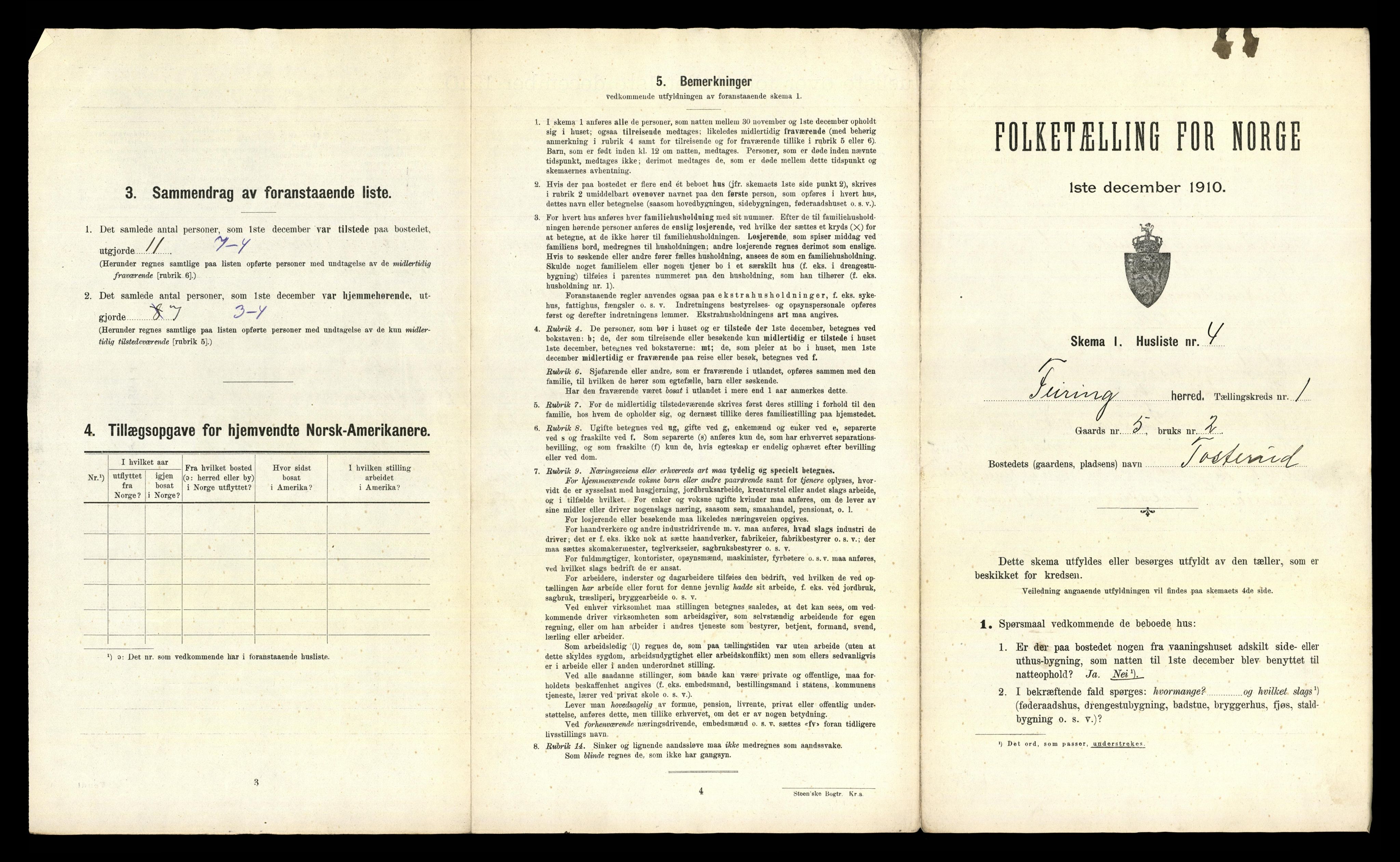 RA, 1910 census for Feiring, 1910, p. 24