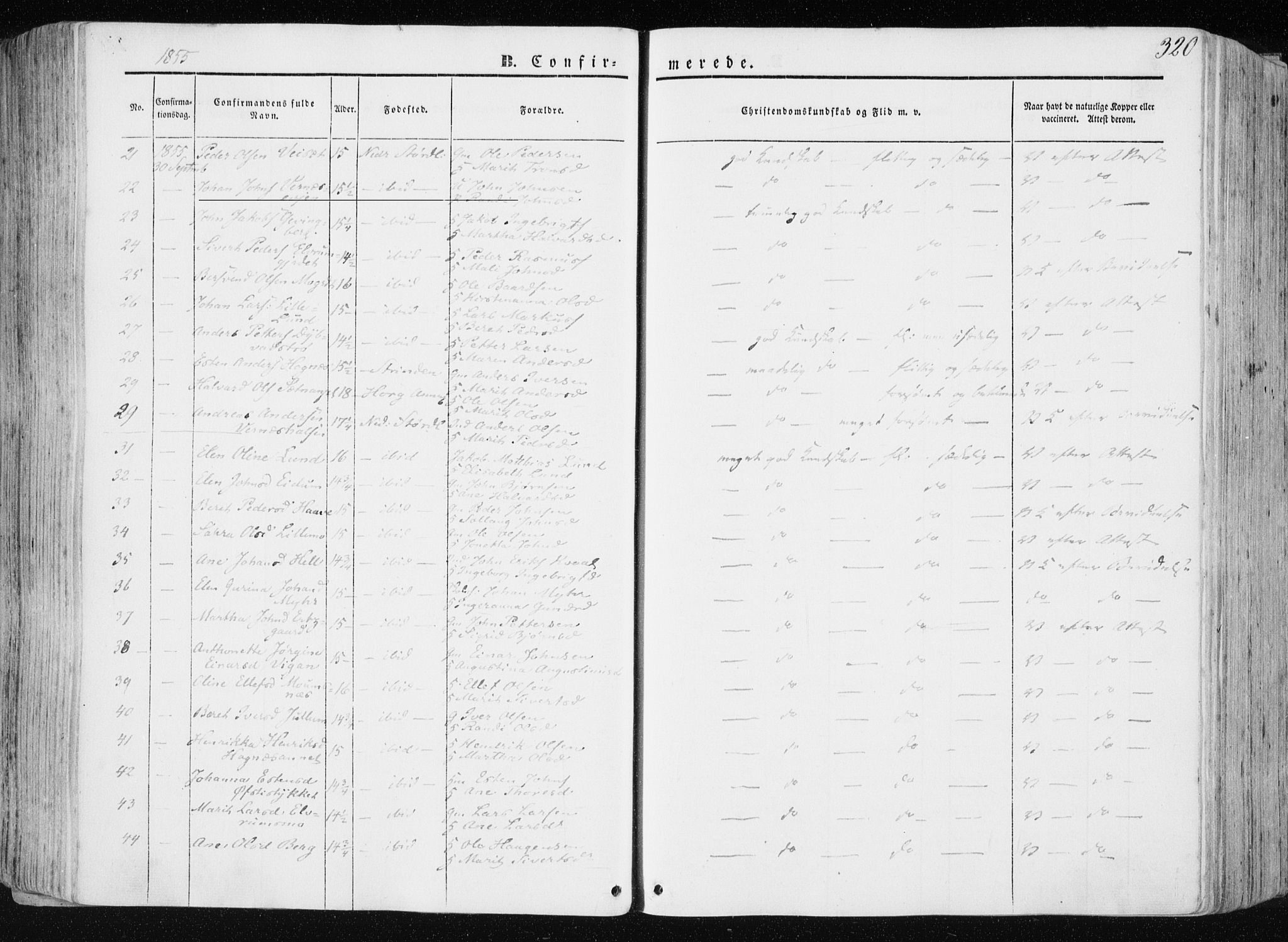 Ministerialprotokoller, klokkerbøker og fødselsregistre - Nord-Trøndelag, AV/SAT-A-1458/709/L0074: Parish register (official) no. 709A14, 1845-1858, p. 320