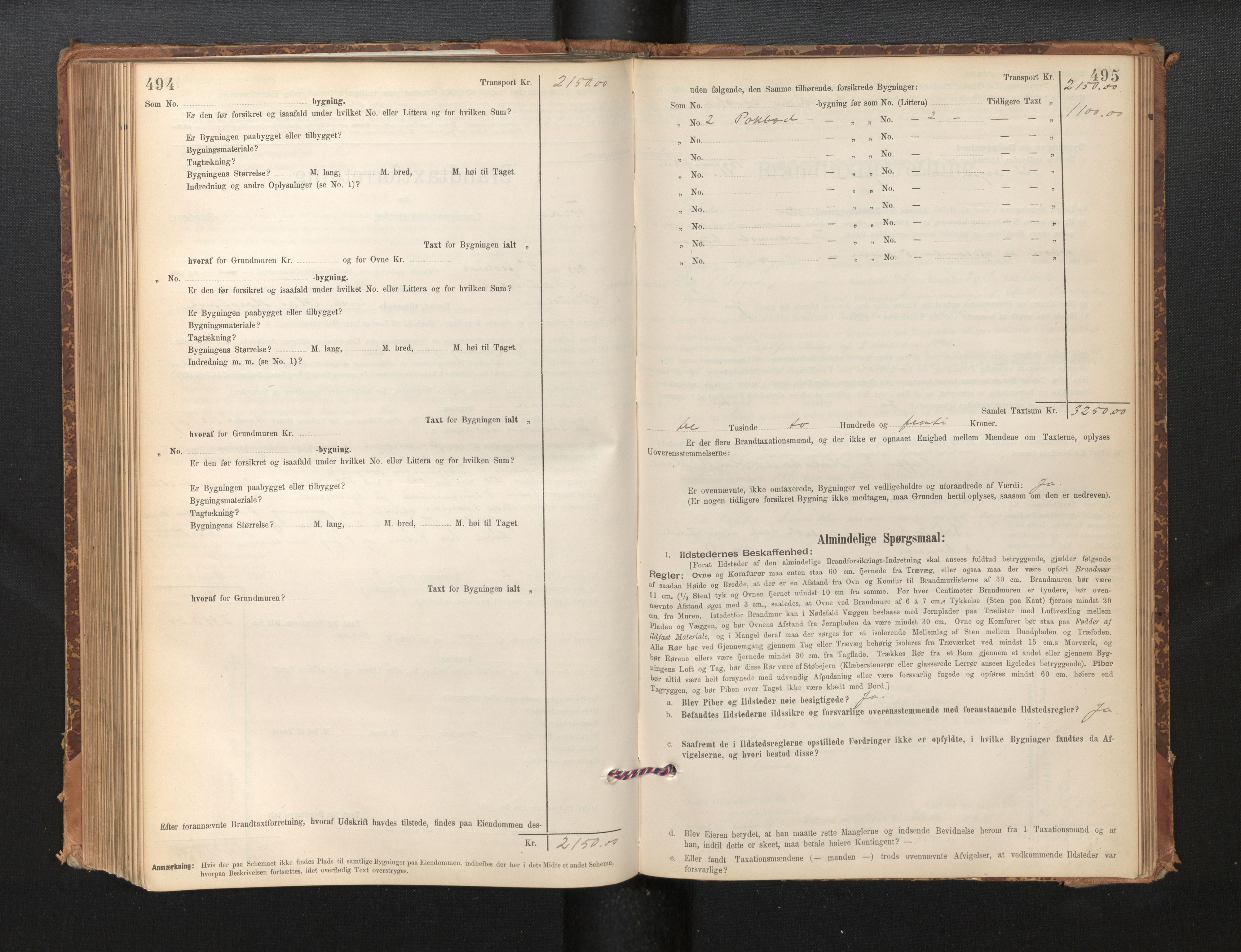 Lensmannen i Førde, AV/SAB-A-27401/0012/L0008: Branntakstprotokoll, skjematakst, 1895-1922, p. 494-495