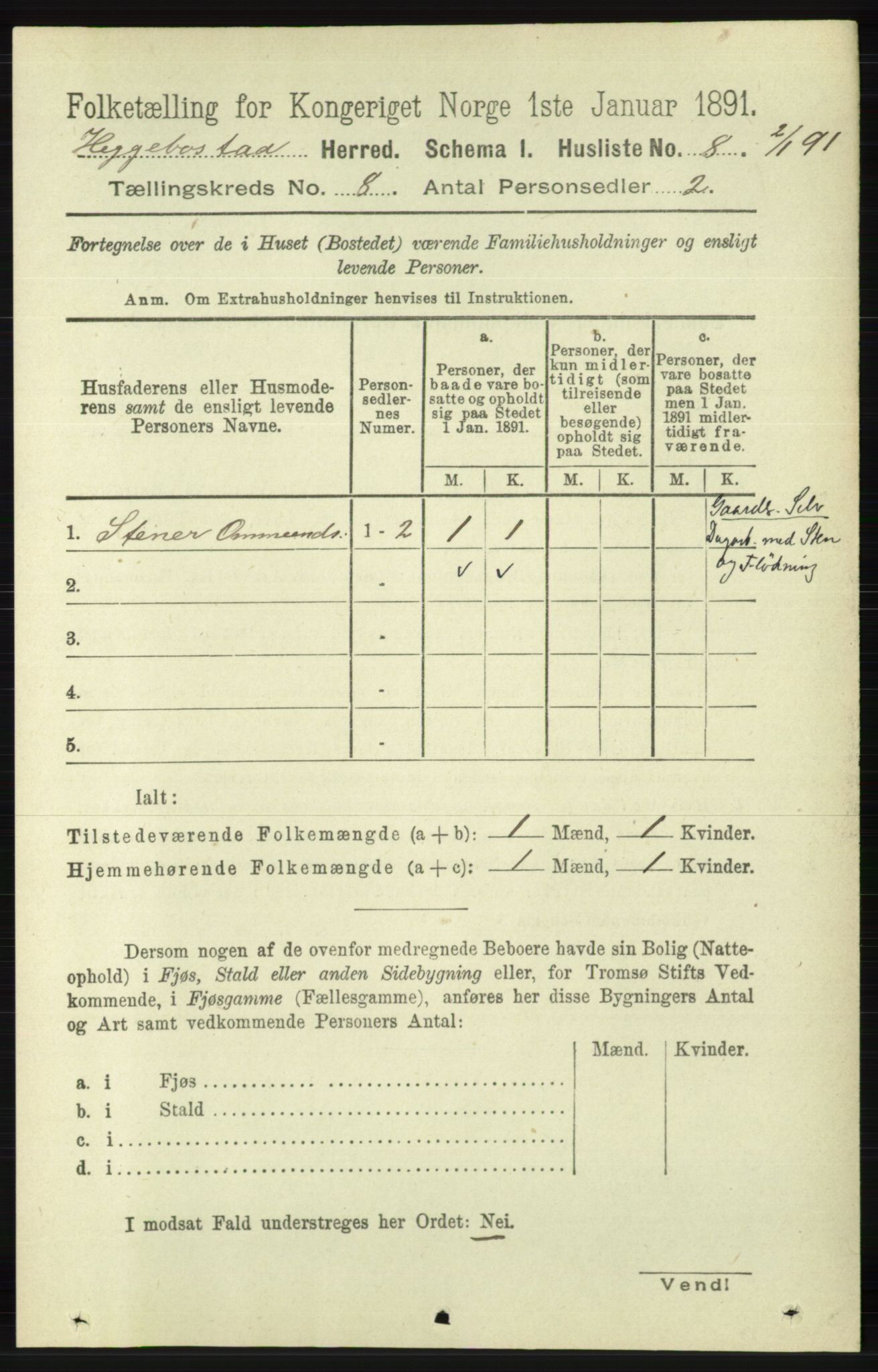 RA, 1891 census for 1034 Hægebostad, 1891, p. 2427