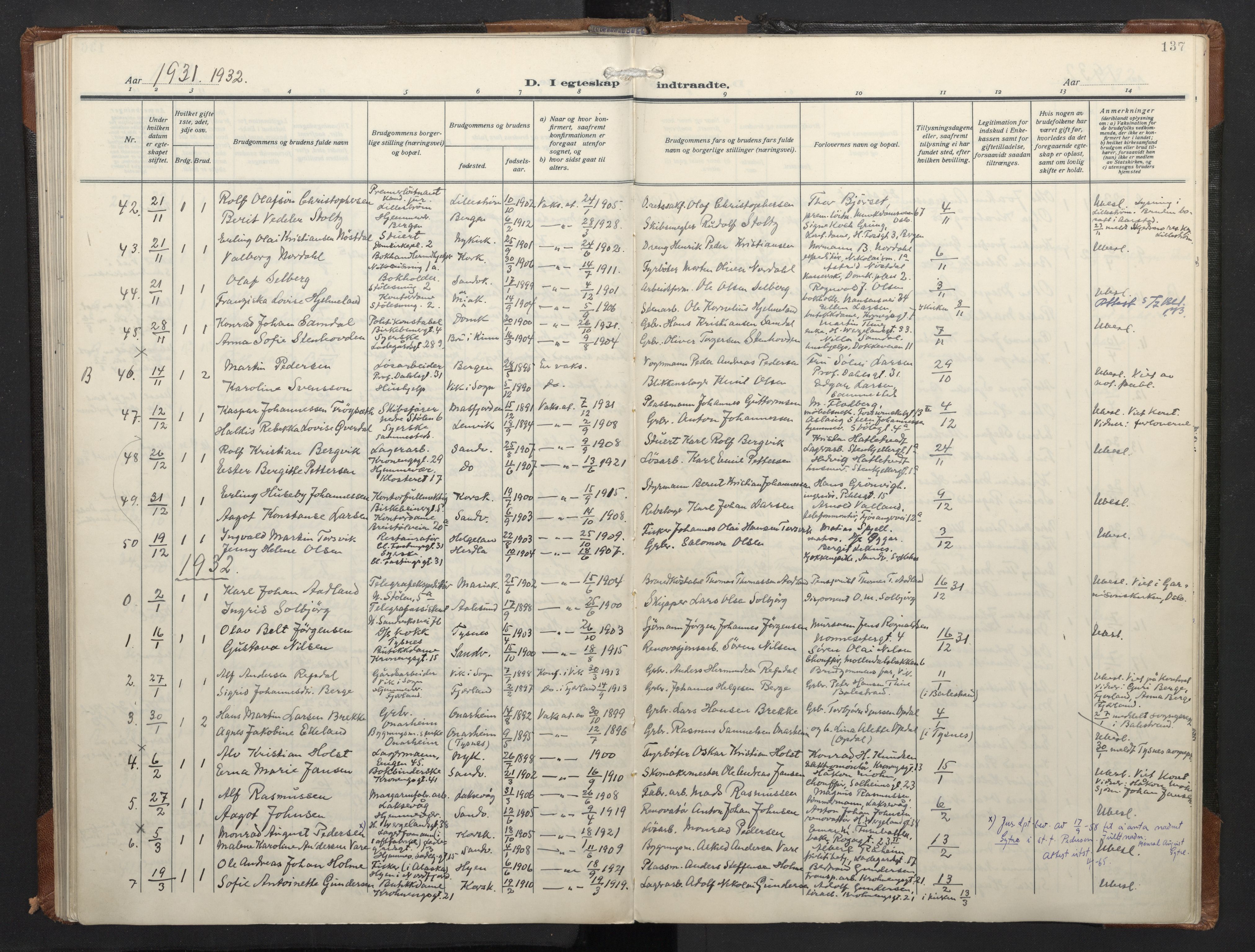 Mariakirken Sokneprestembete, SAB/A-76901/H/Haa/L0016: Parish register (official) no. C 4, 1927-1938, p. 136b-137a