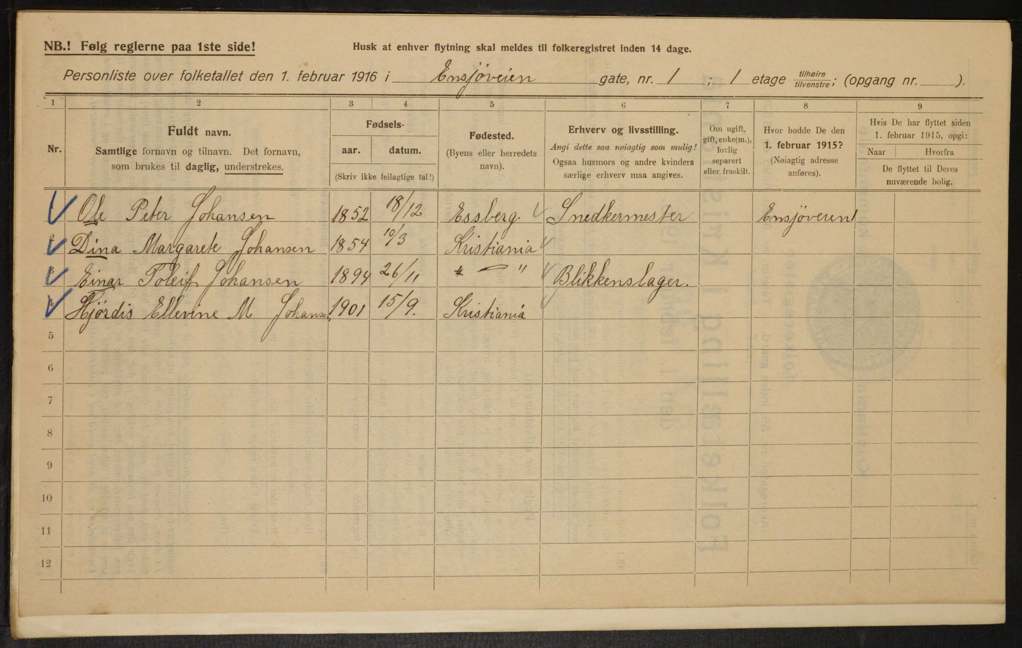 OBA, Municipal Census 1916 for Kristiania, 1916, p. 22318