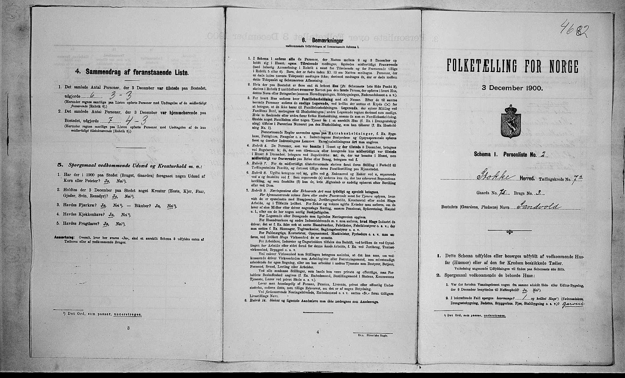 RA, 1900 census for Stokke, 1900, p. 1180