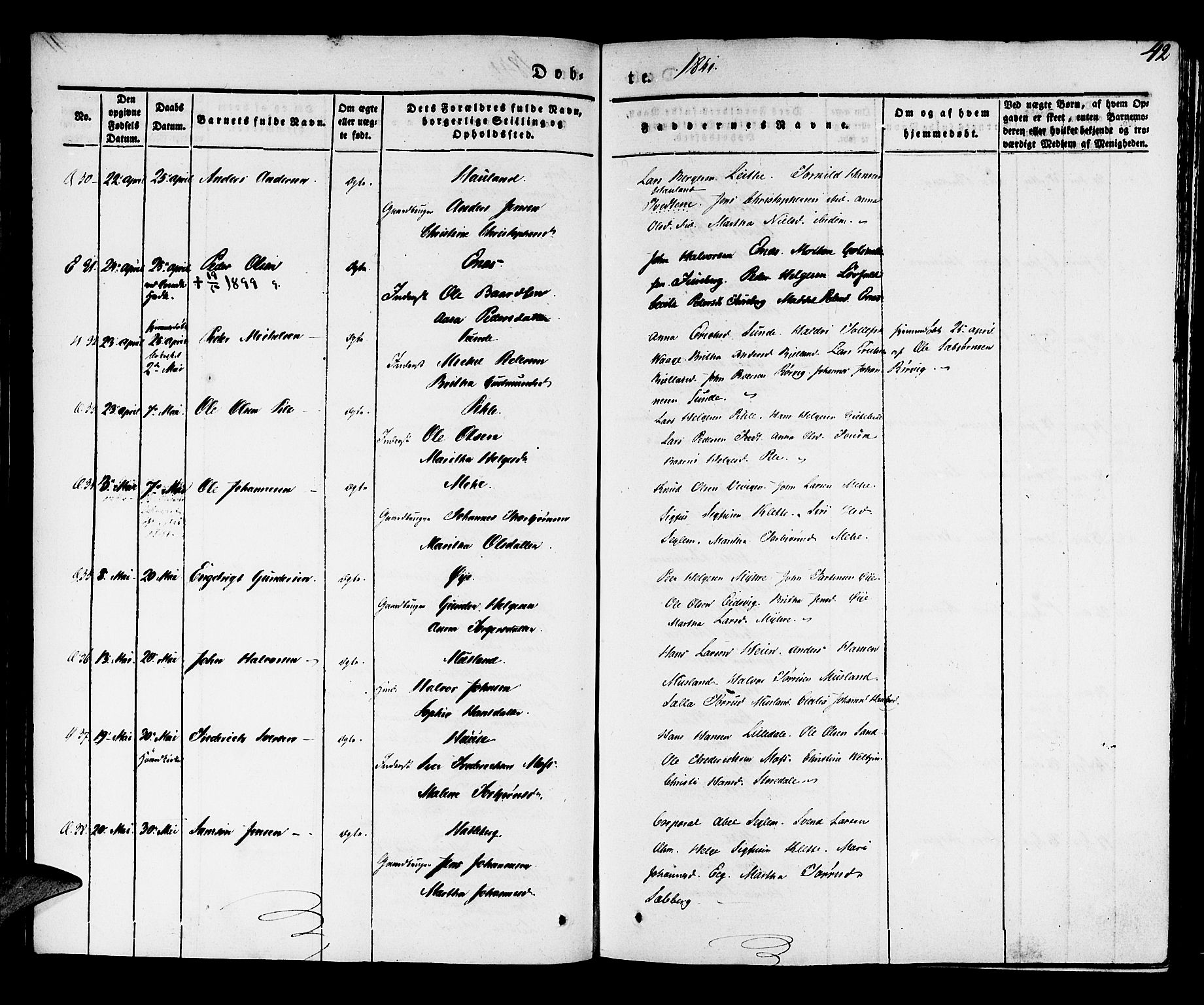 Kvinnherad sokneprestembete, SAB/A-76401/H/Haa: Parish register (official) no. A 6, 1835-1843, p. 42