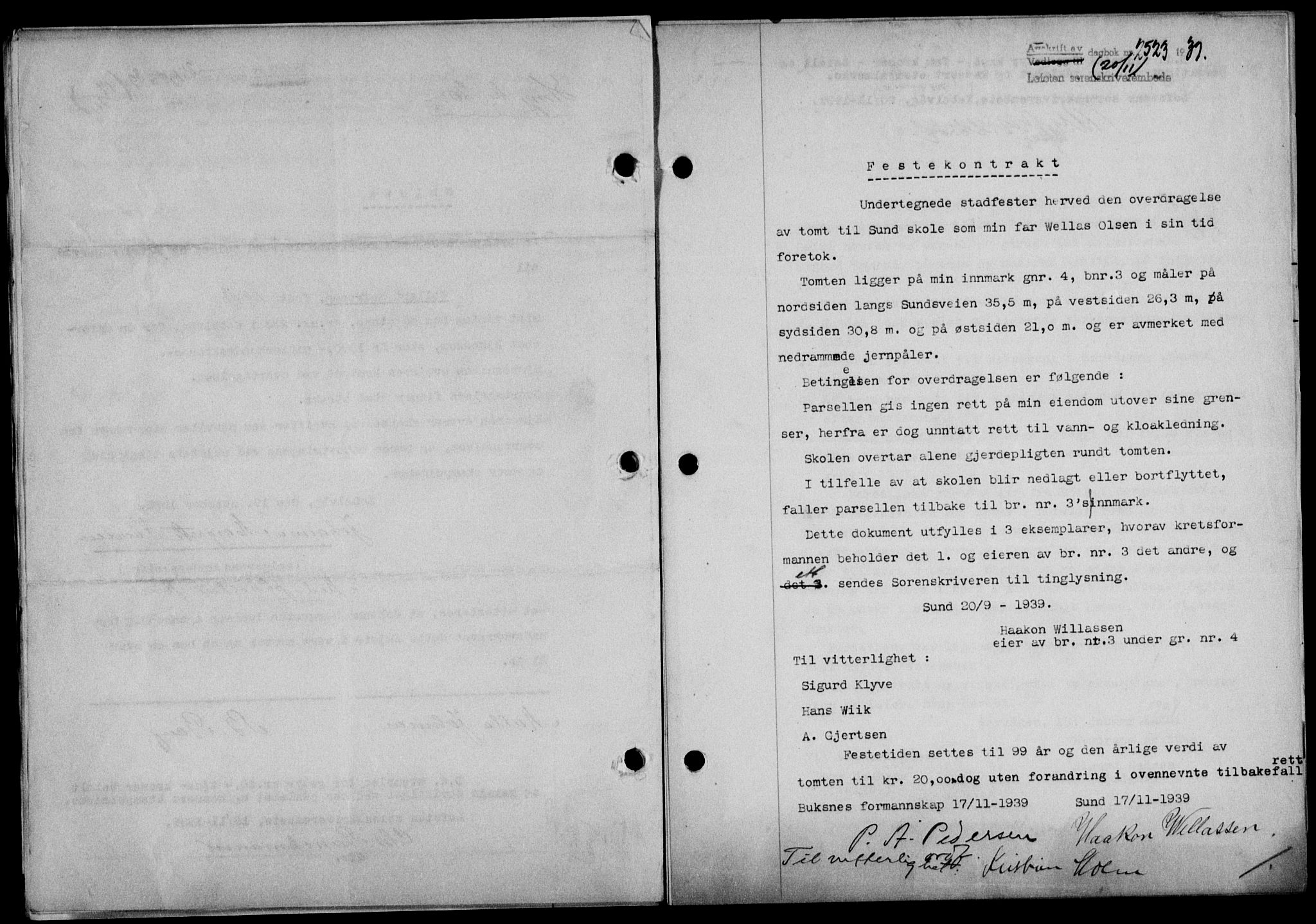 Lofoten sorenskriveri, SAT/A-0017/1/2/2C/L0006a: Mortgage book no. 6a, 1939-1939, Diary no: : 2523/1939