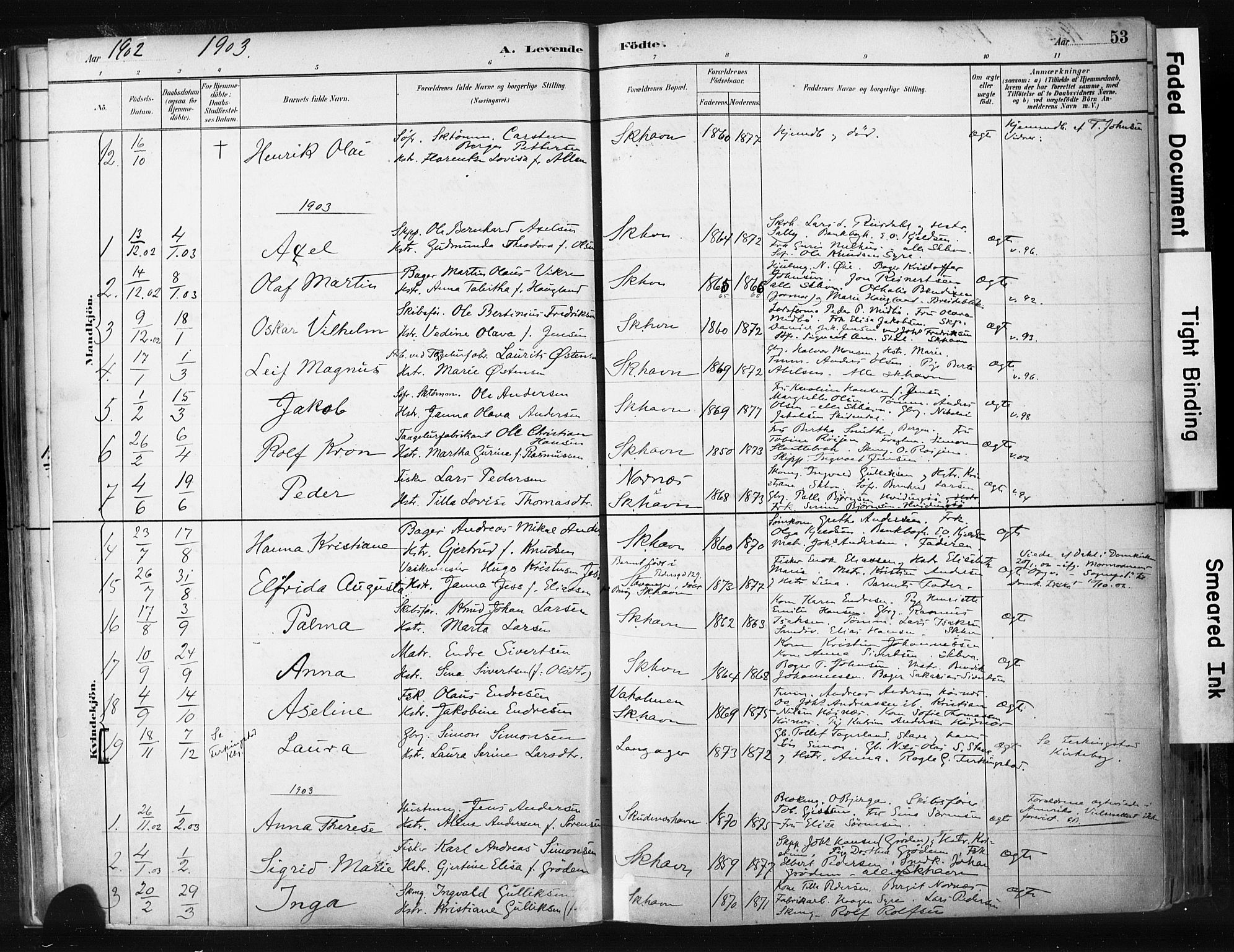 Skudenes sokneprestkontor, AV/SAST-A -101849/H/Ha/Haa/L0008: Parish register (official) no. A 5, 1882-1912, p. 53