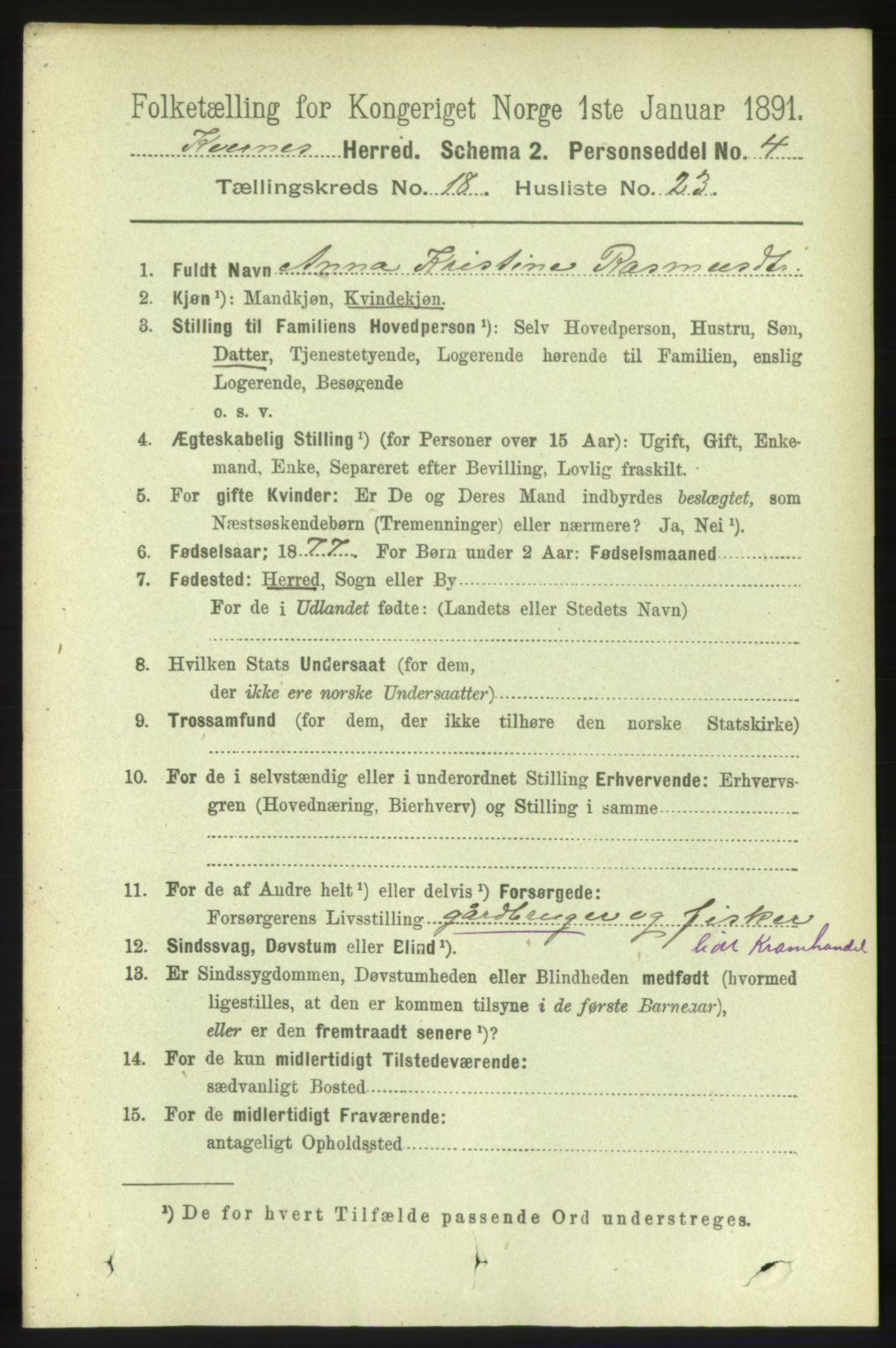 RA, 1891 census for 1553 Kvernes, 1891, p. 7911