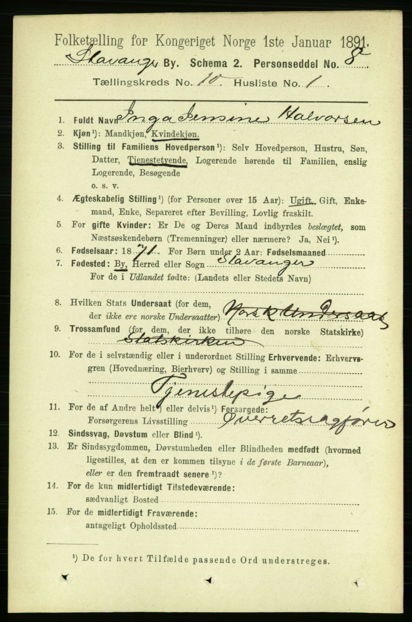 RA, 1891 census for 1103 Stavanger, 1891, p. 13717