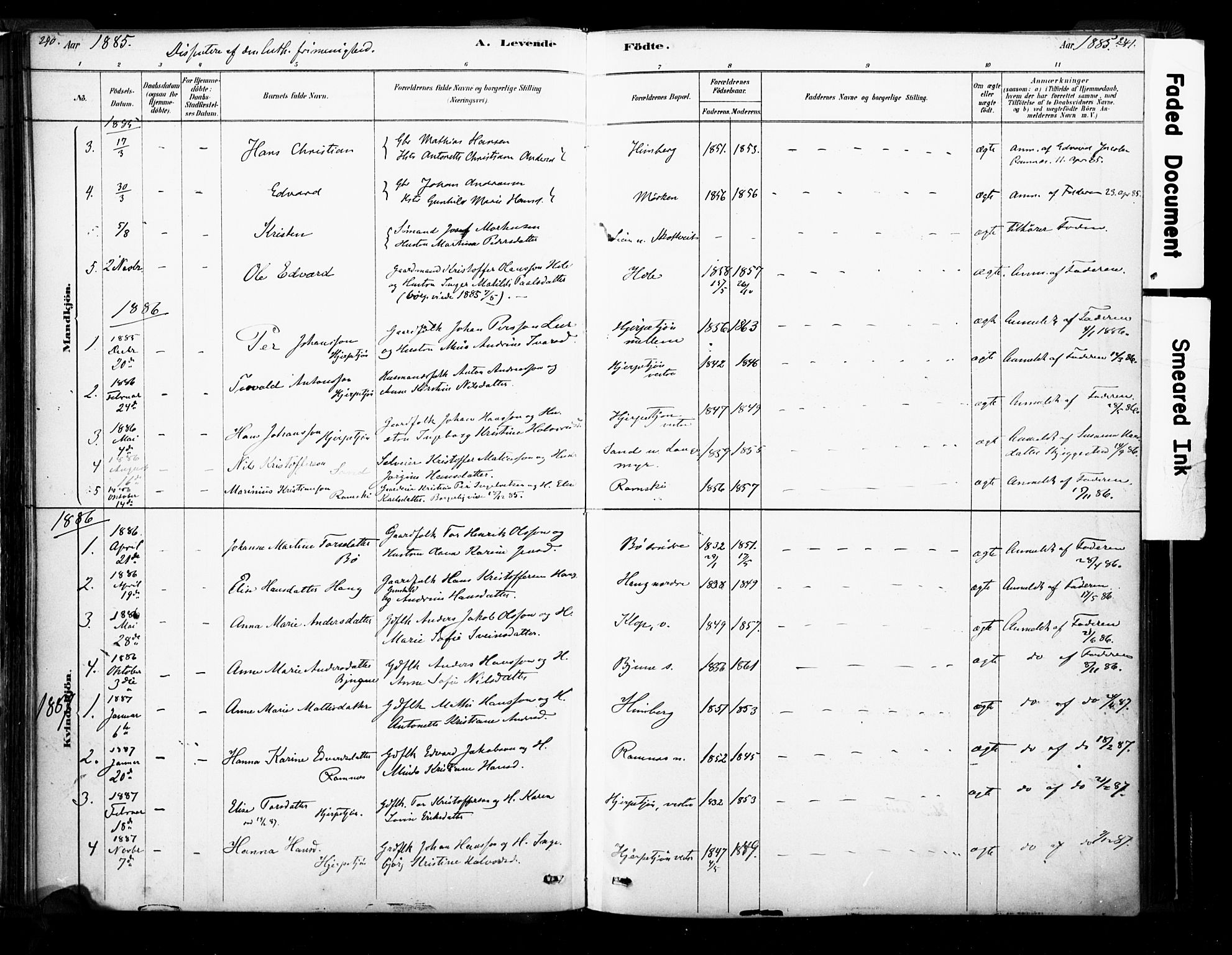 Ramnes kirkebøker, AV/SAKO-A-314/F/Fa/L0007: Parish register (official) no. I 7, 1878-1895, p. 240-241