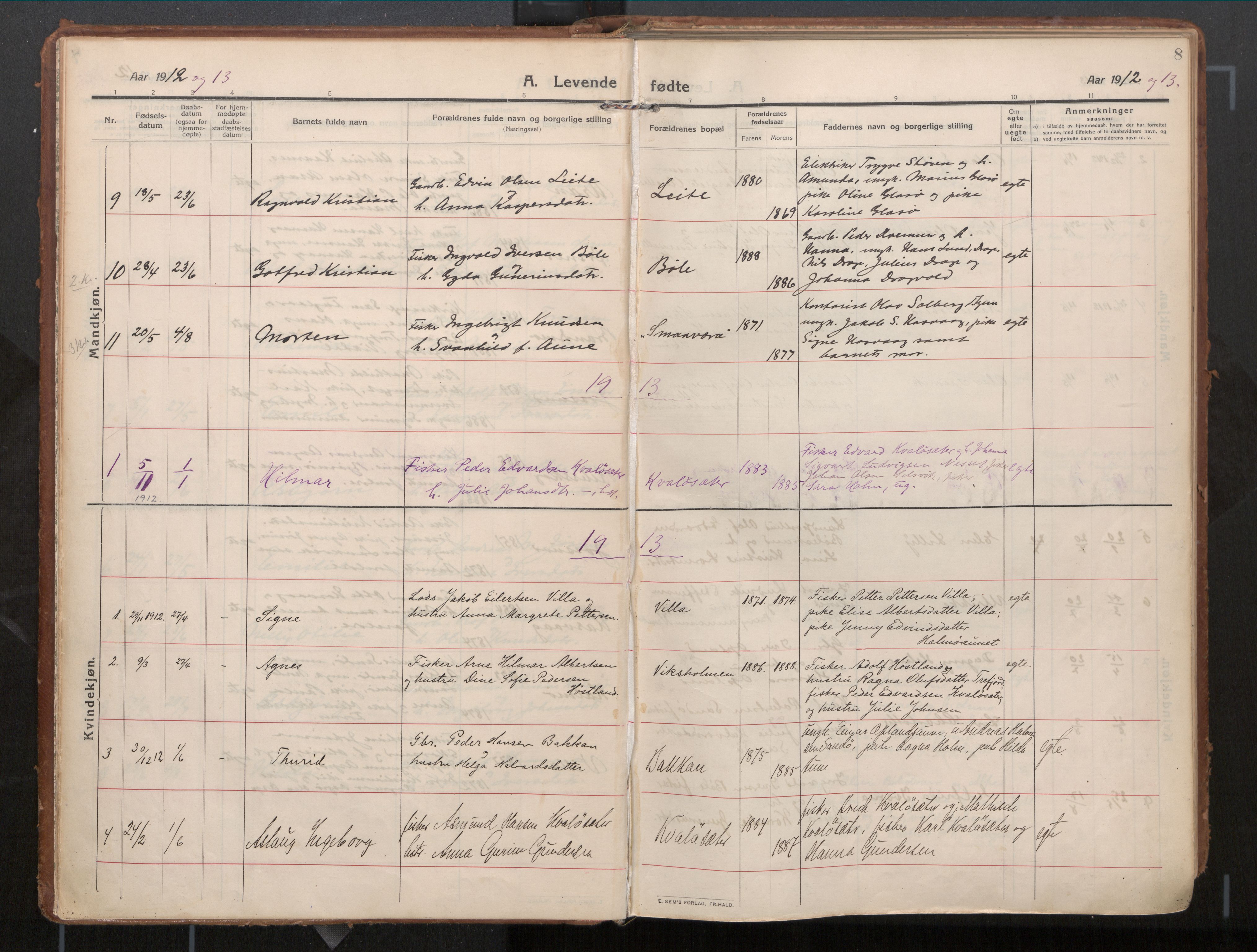 Ministerialprotokoller, klokkerbøker og fødselsregistre - Nord-Trøndelag, AV/SAT-A-1458/771/L0598: Parish register (official) no. 771A05, 1911-1937, p. 8