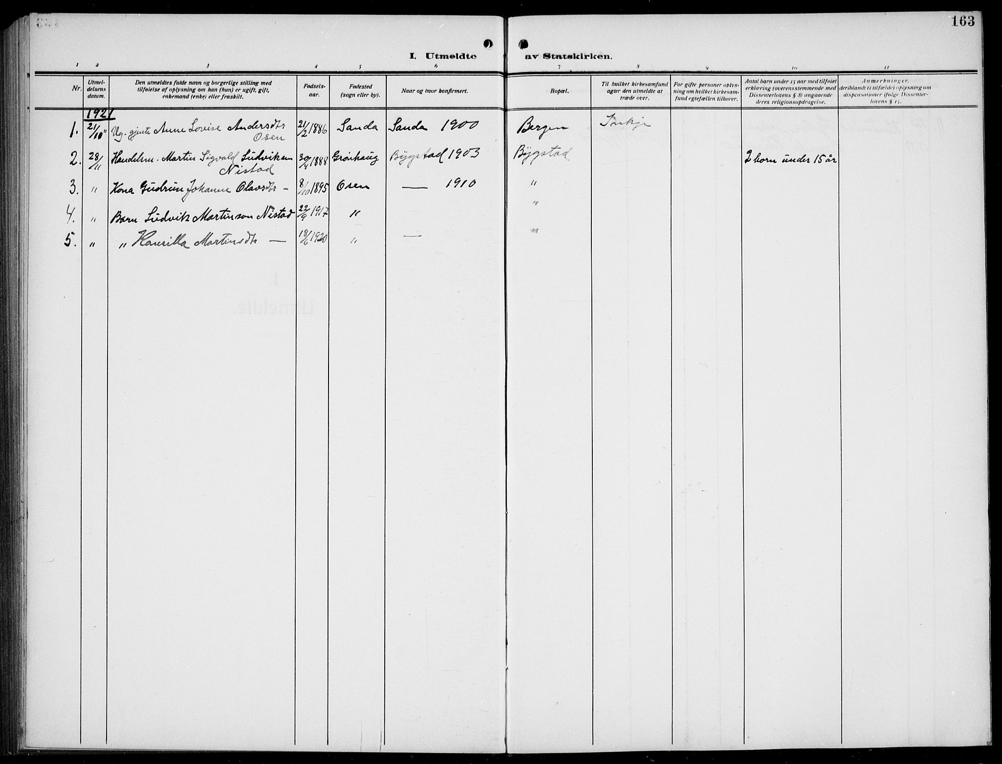 Gaular sokneprestembete, AV/SAB-A-80001/H/Hab: Parish register (copy) no. B 4, 1912-1941, p. 163