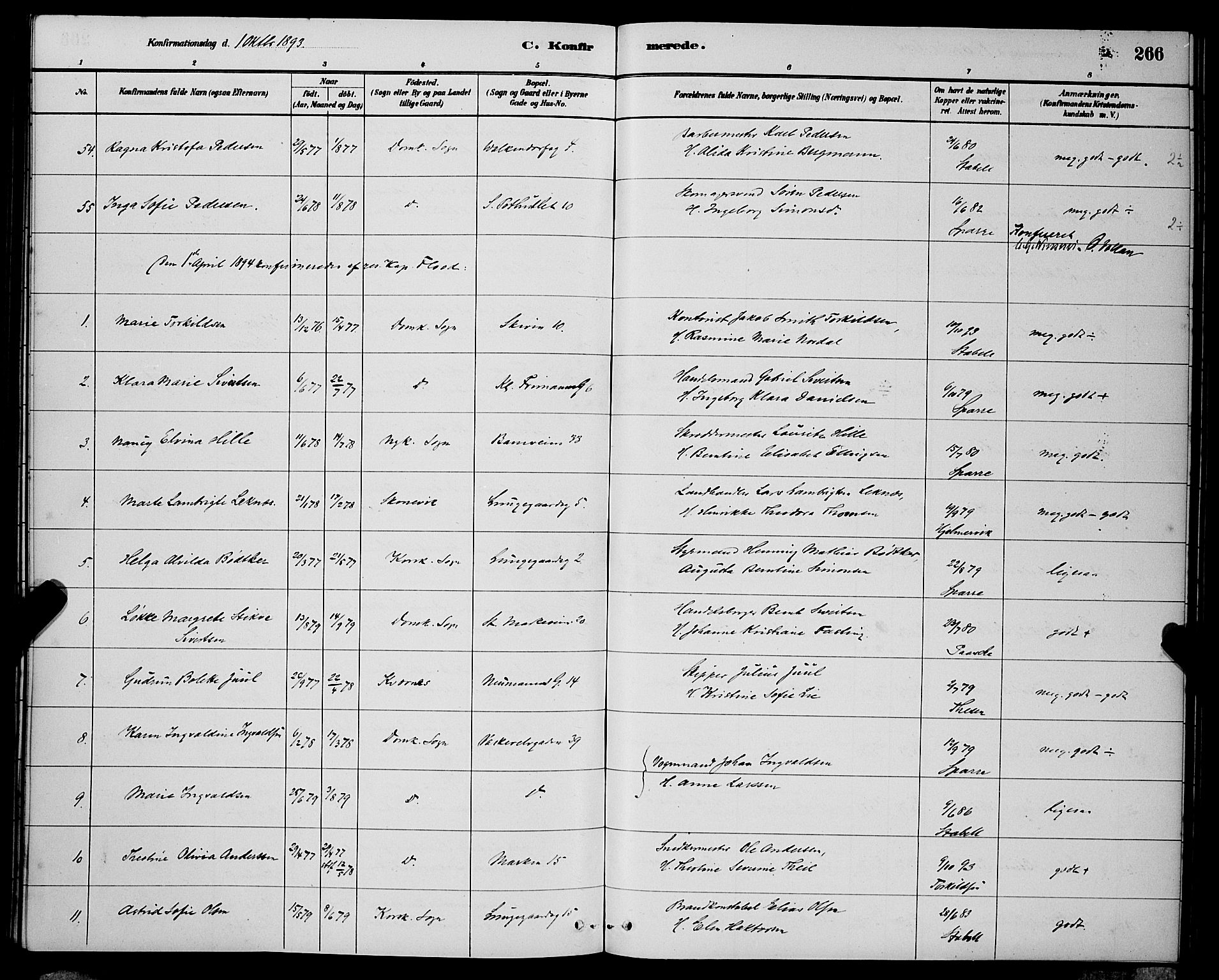 Domkirken sokneprestembete, SAB/A-74801/H/Hab/L0024: Parish register (copy) no. C 4, 1880-1899, p. 266