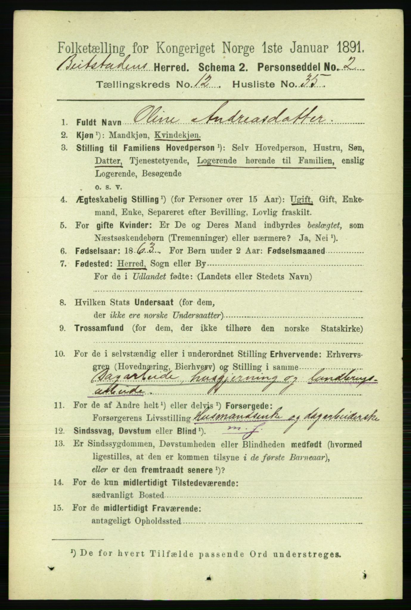 RA, 1891 census for 1727 Beitstad, 1891, p. 3546