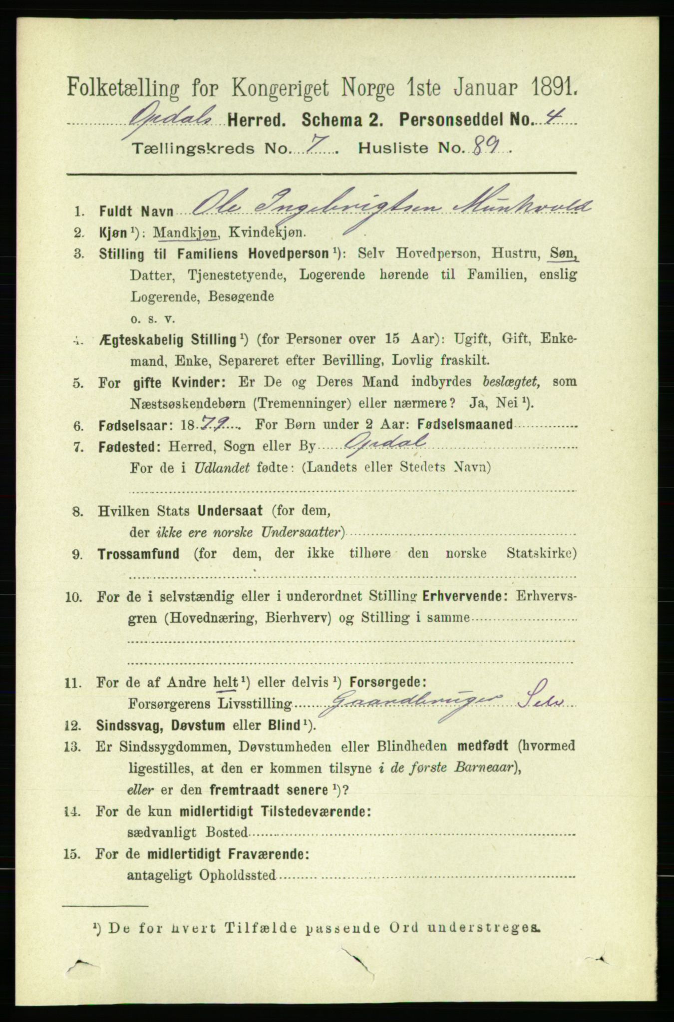 RA, 1891 census for 1634 Oppdal, 1891, p. 4033