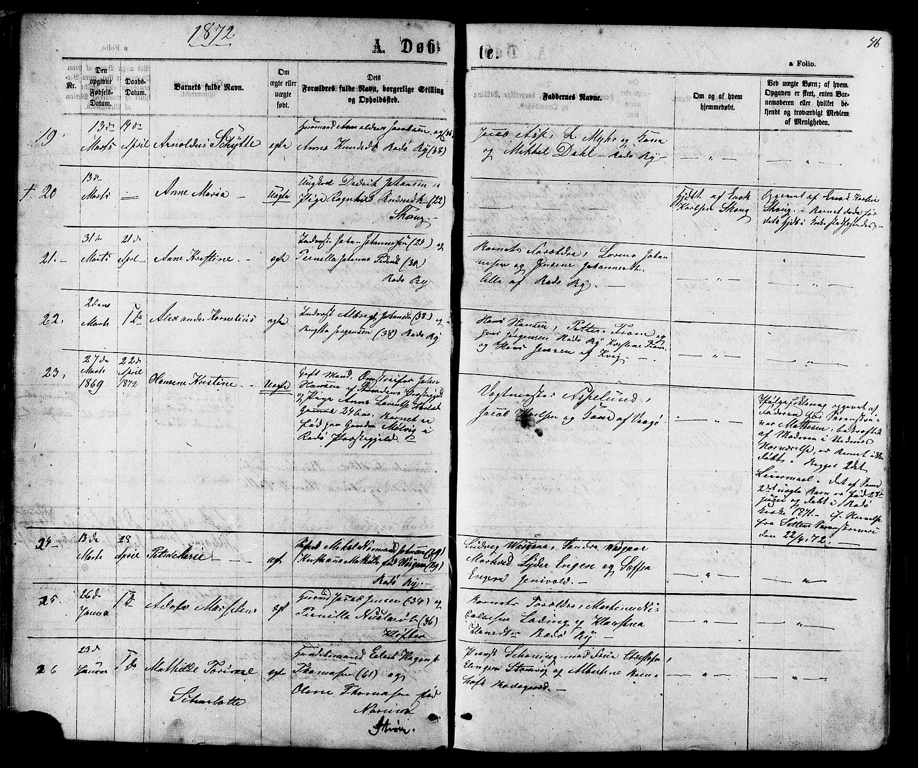 Ministerialprotokoller, klokkerbøker og fødselsregistre - Nordland, SAT/A-1459/801/L0029: Parish register (copy) no. 801C04, 1868-1878, p. 46