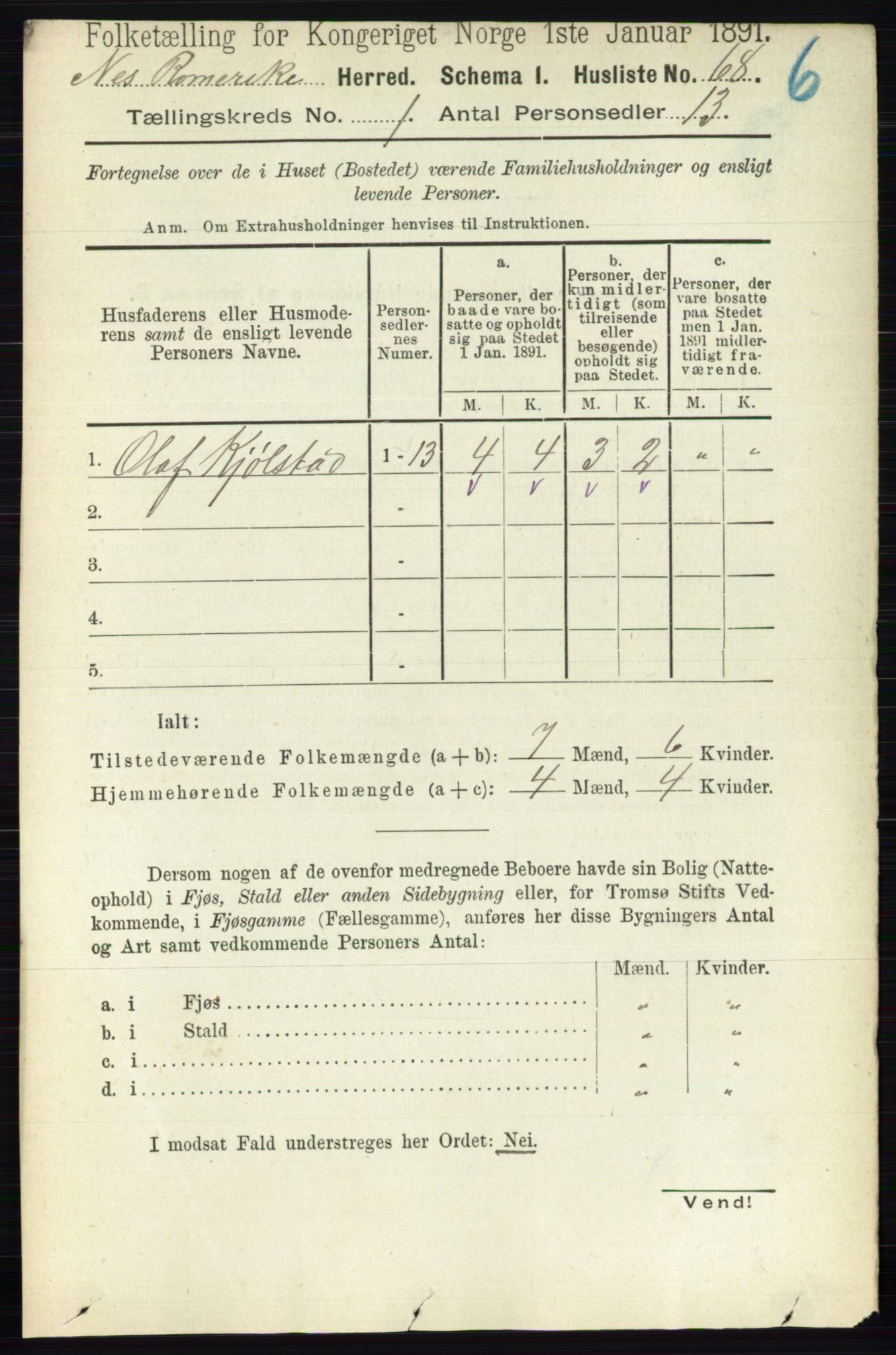 RA, 1891 census for 0236 Nes, 1891, p. 112