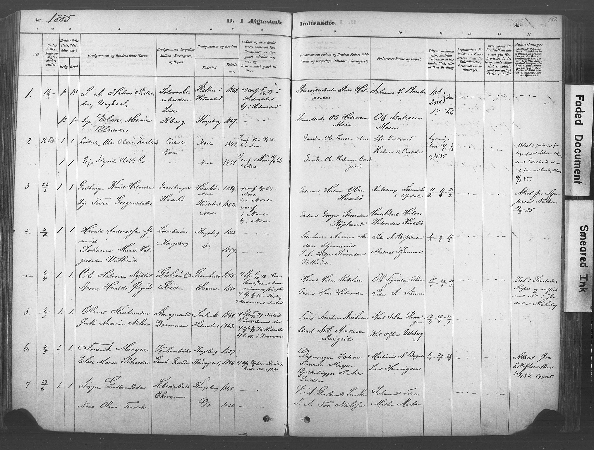 Kongsberg kirkebøker, SAKO/A-22/F/Fb/L0001: Parish register (official) no. II 1, 1878-1886, p. 182