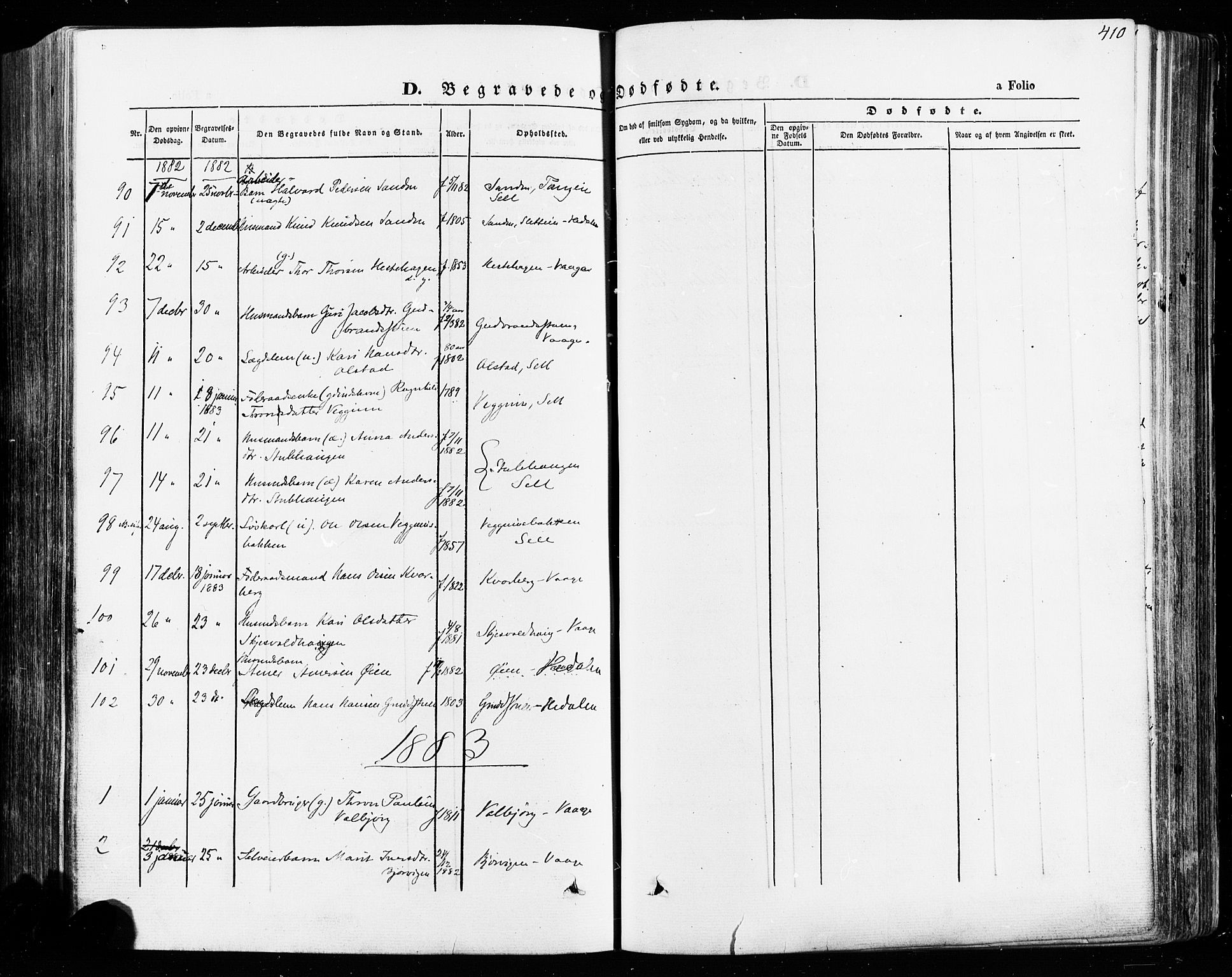 Vågå prestekontor, SAH/PREST-076/H/Ha/Haa/L0007: Parish register (official) no. 7 /1, 1872-1886, p. 410