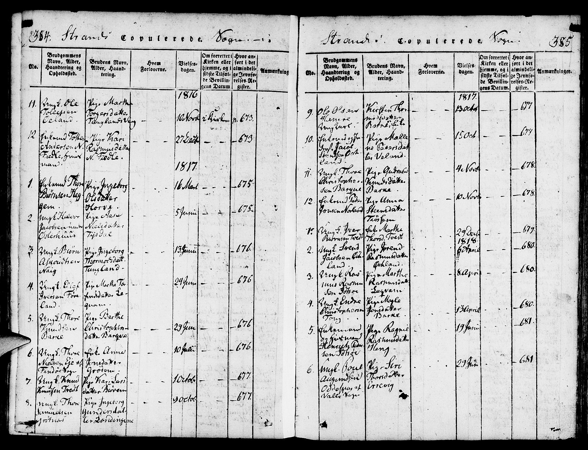 Strand sokneprestkontor, SAST/A-101828/H/Ha/Haa/L0004: Parish register (official) no. A 4 /1, 1816-1833, p. 384-385