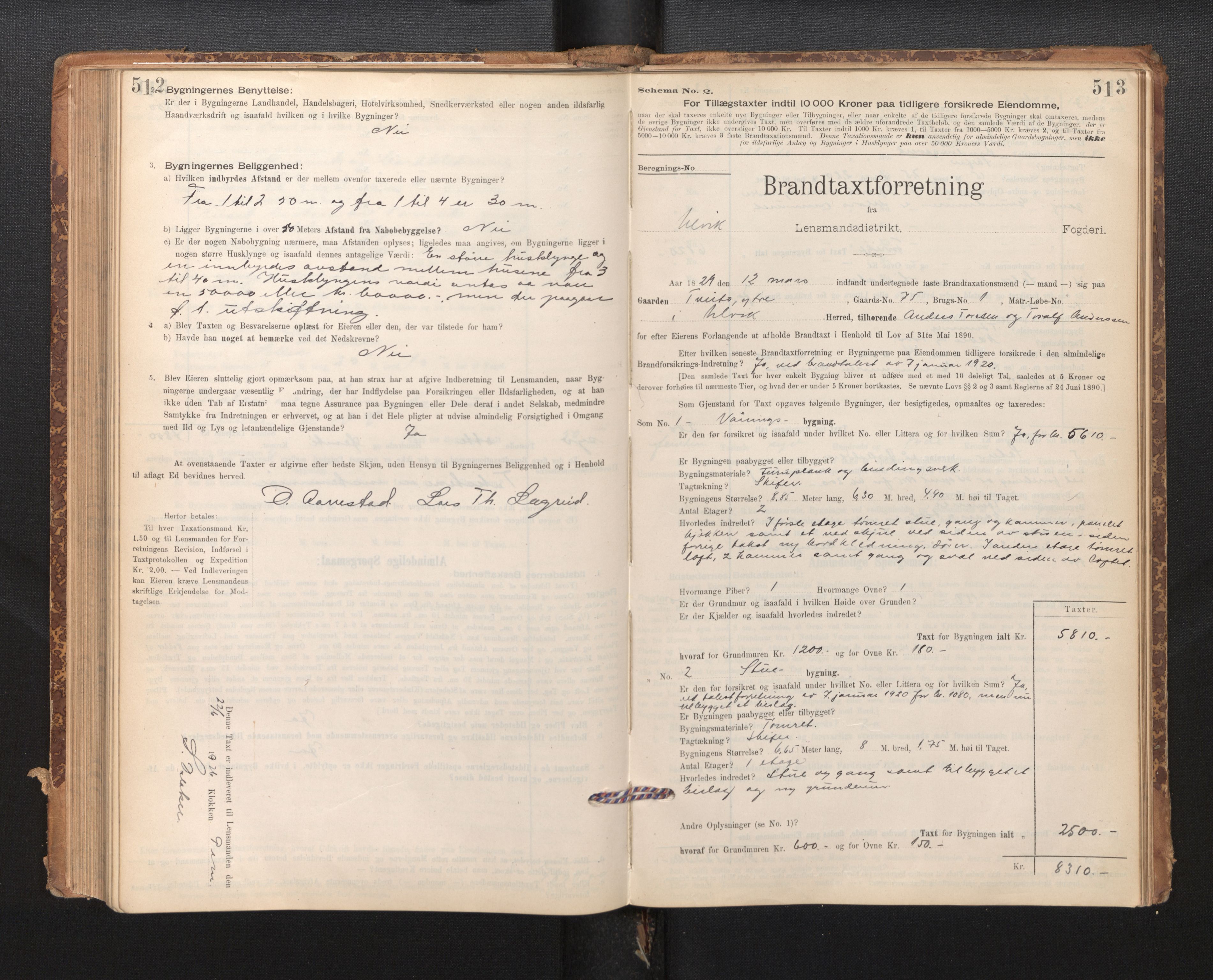 Lensmannen i Ulvik, AV/SAB-A-35601/0012/L0003: Branntakstprotokoll, skjematakst, 1895-1946, p. 512-513
