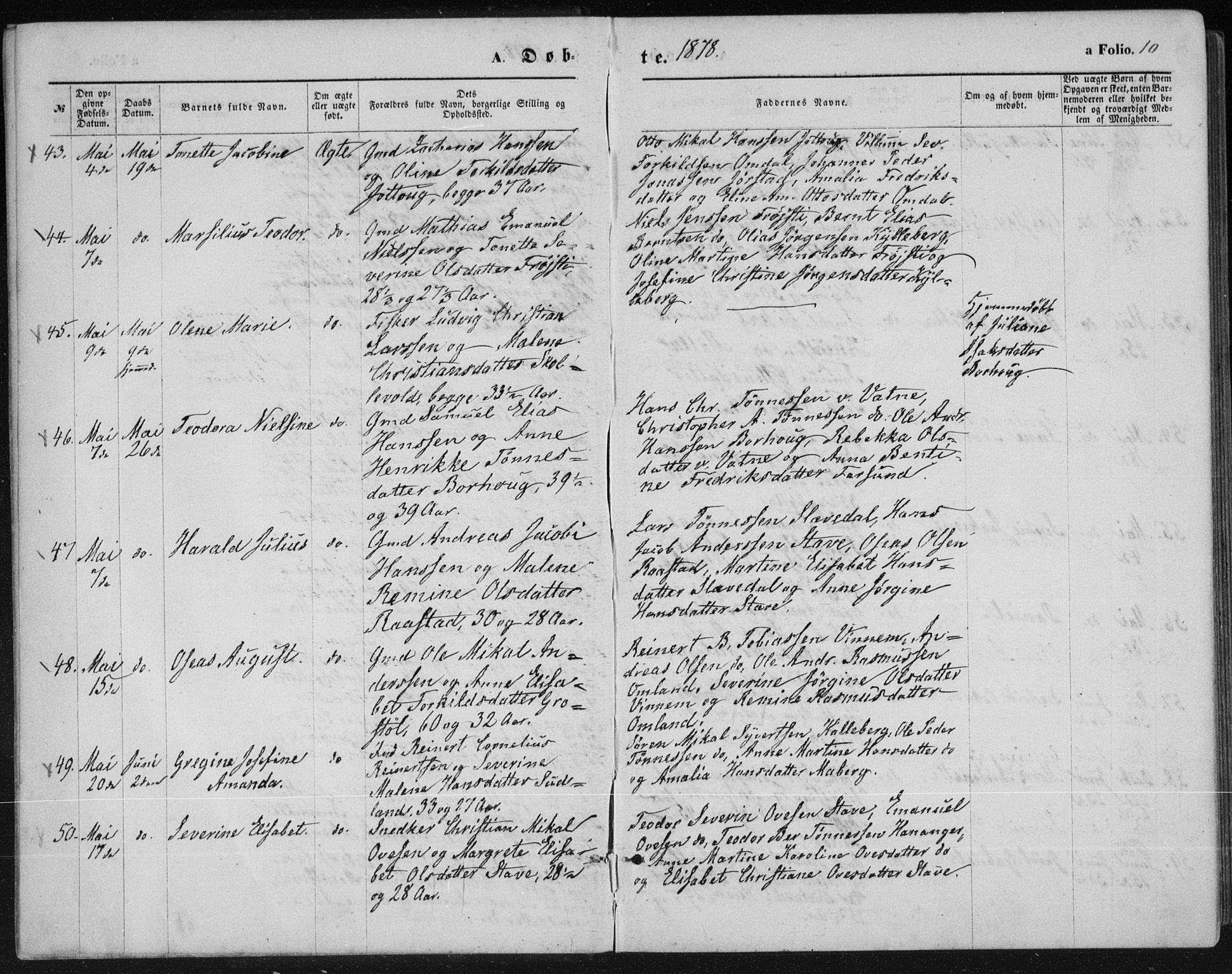 Lista sokneprestkontor, AV/SAK-1111-0027/F/Fb/L0004: Parish register (copy) no. B 4, 1877-1891, p. 10