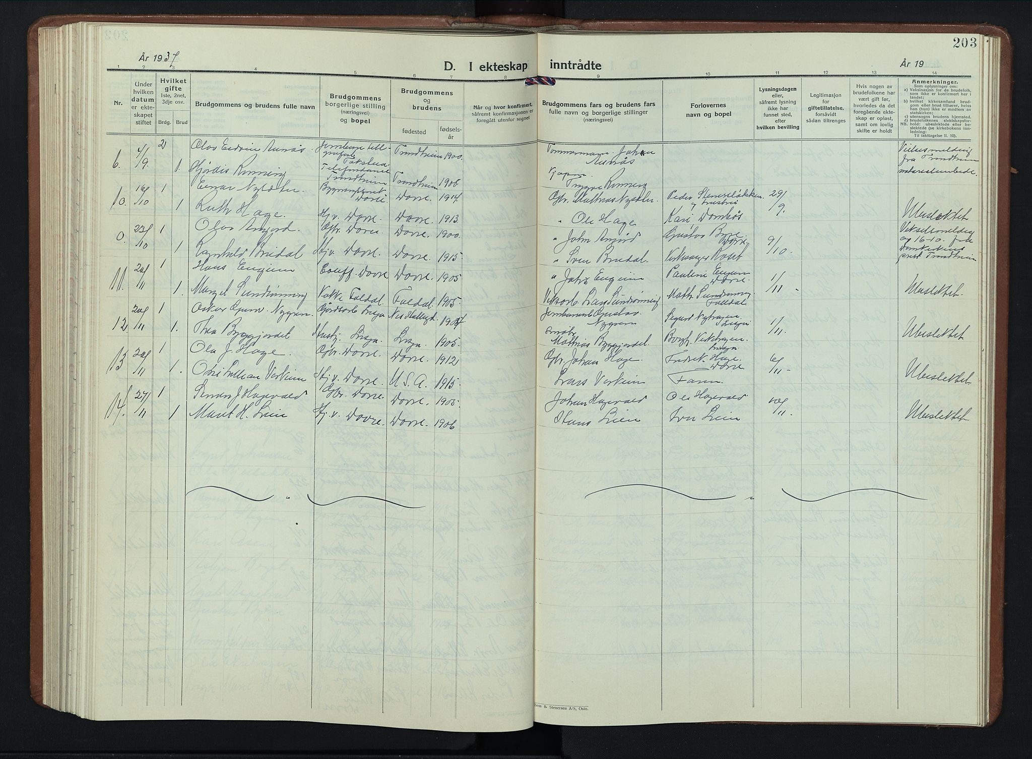 Dovre prestekontor, SAH/PREST-066/H/Ha/Hab/L0004: Parish register (copy) no. 4, 1926-1949, p. 203