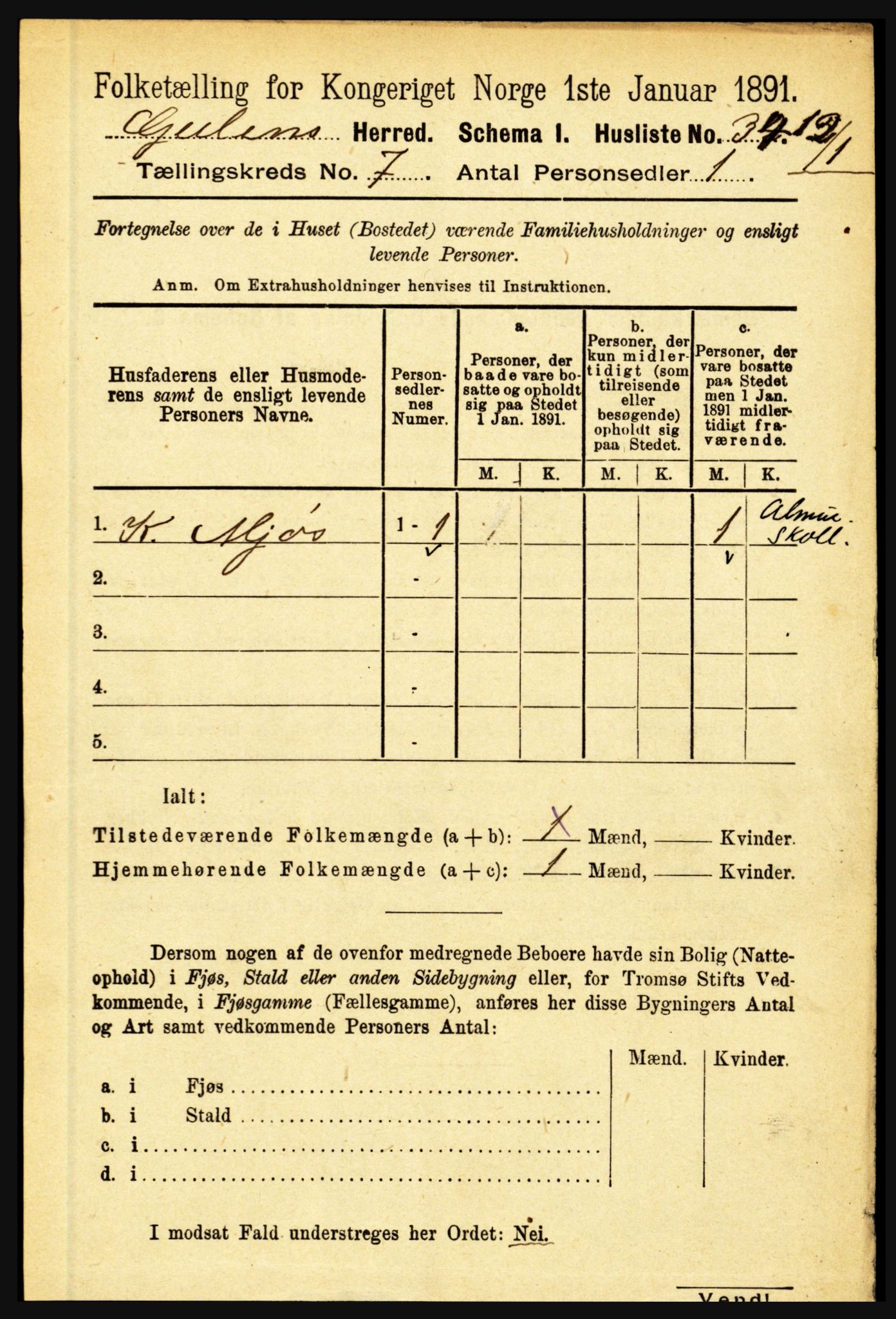 RA, 1891 census for 1411 Gulen, 1891, p. 2214