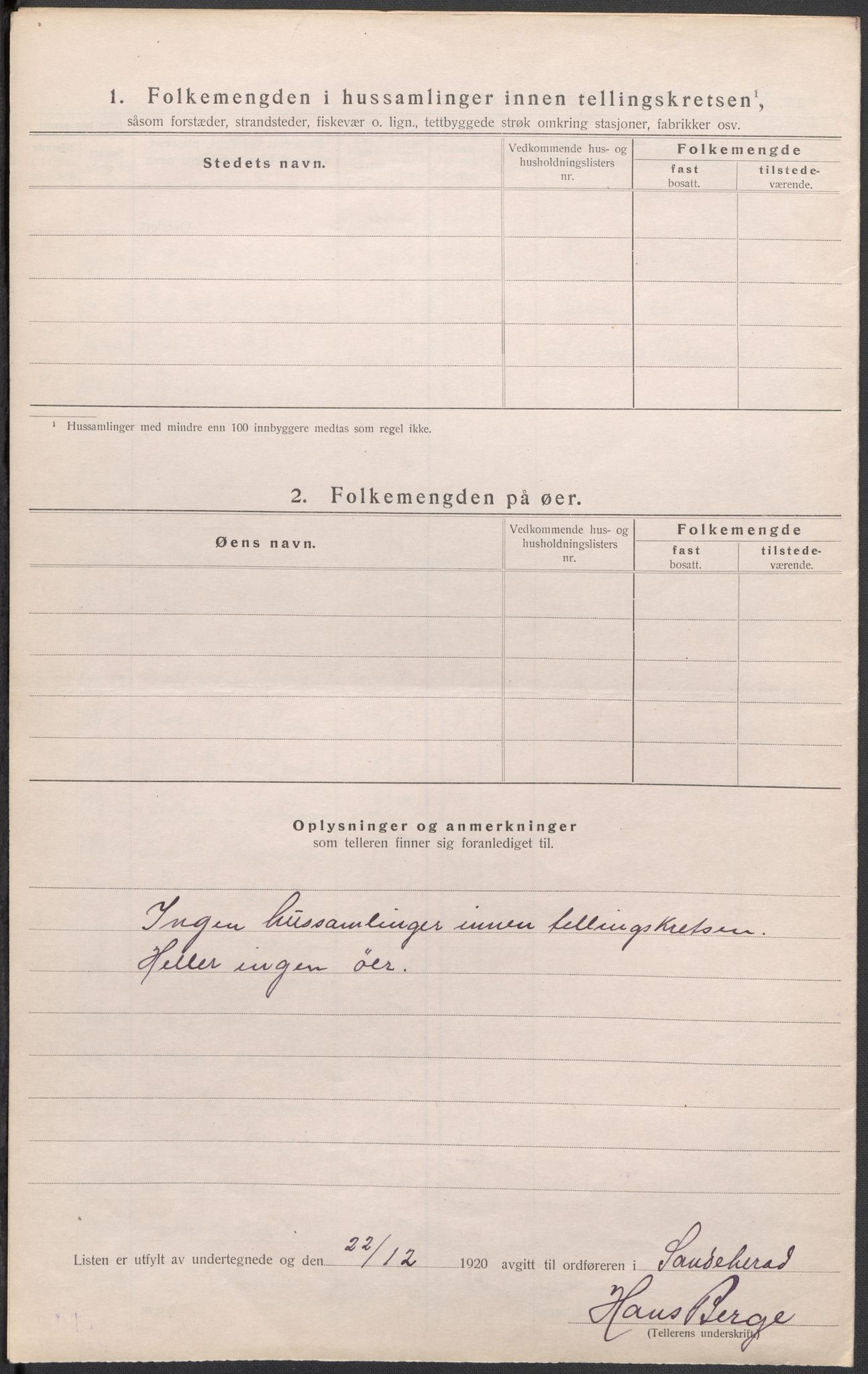 SAKO, 1920 census for Sandeherred, 1920, p. 22