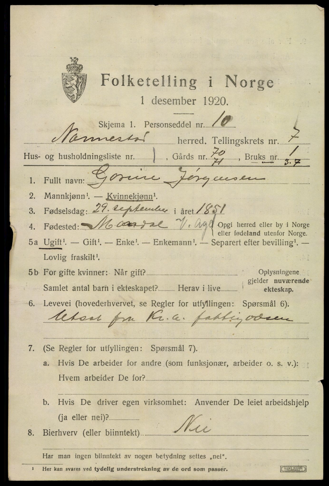 SAO, 1920 census for Nannestad, 1920, p. 8602