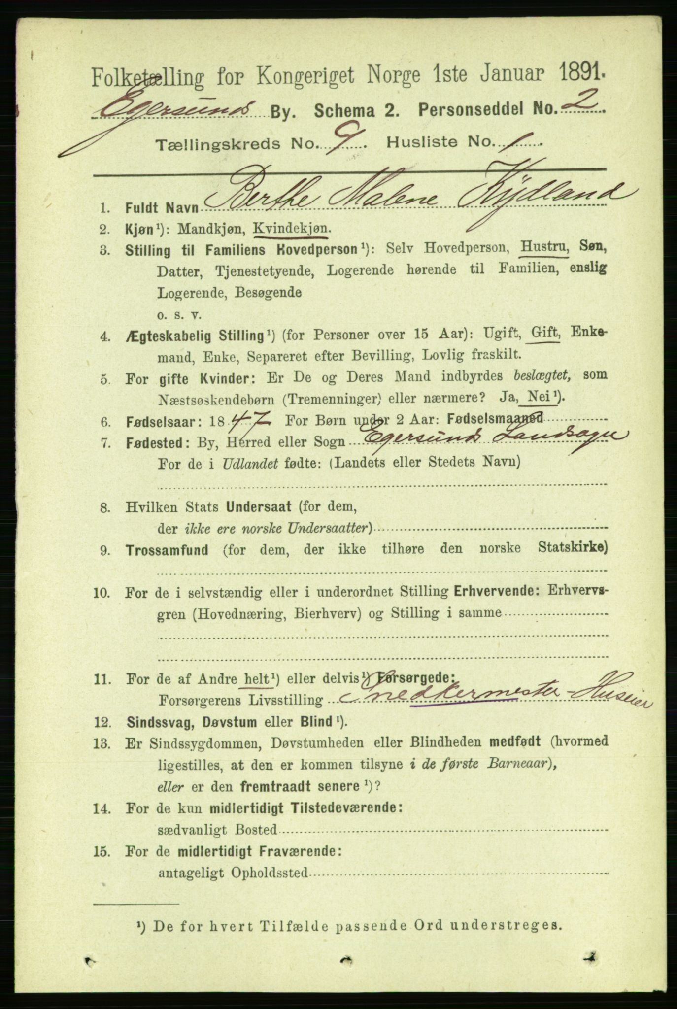 RA, 1891 census for 1101 Egersund, 1891, p. 1541