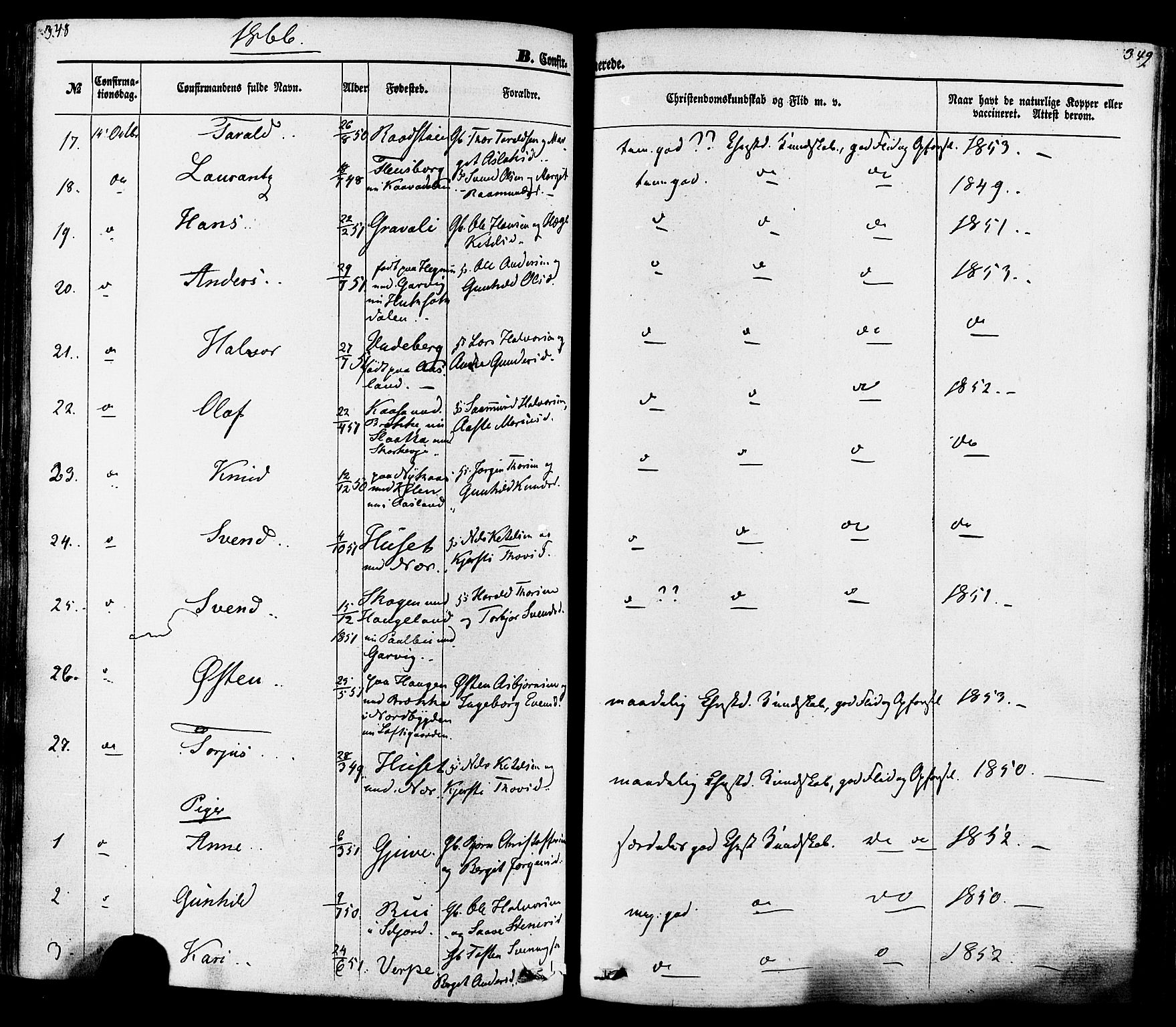 Seljord kirkebøker, AV/SAKO-A-20/F/Fa/L0013: Parish register (official) no. I 13, 1866-1876, p. 348-349